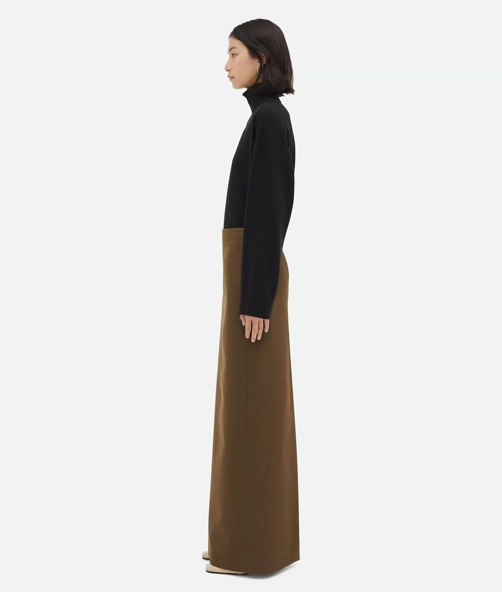 Skirts>Bottega Veneta Soft Wool Twill Skirt Dark jute melange