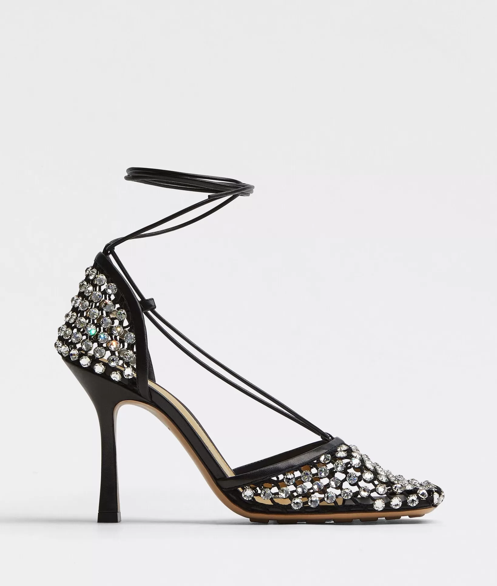 Sandals>Bottega Veneta Sparkle Stretch Lace-Up Sandal Black