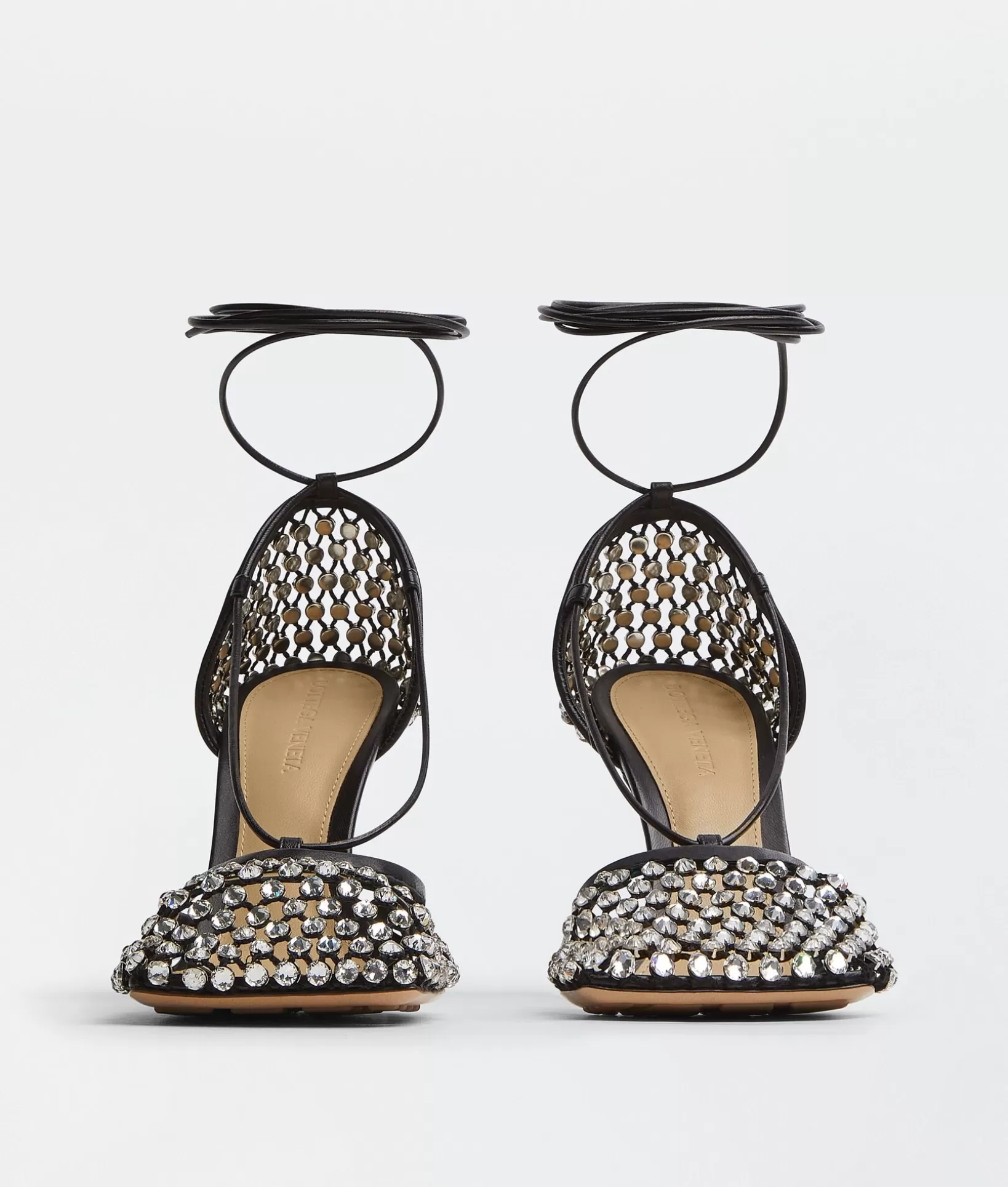 Sandals>Bottega Veneta Sparkle Stretch Lace-Up Sandal Black