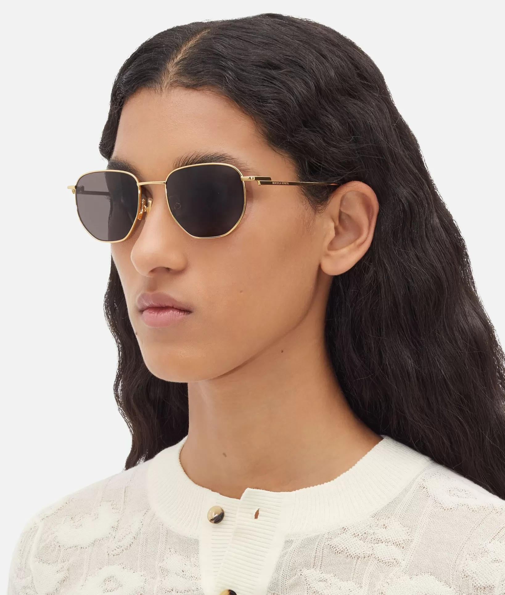 Sunglasses | Sunglasses>Bottega Veneta Split Panthos Sunglasses Gold/grey