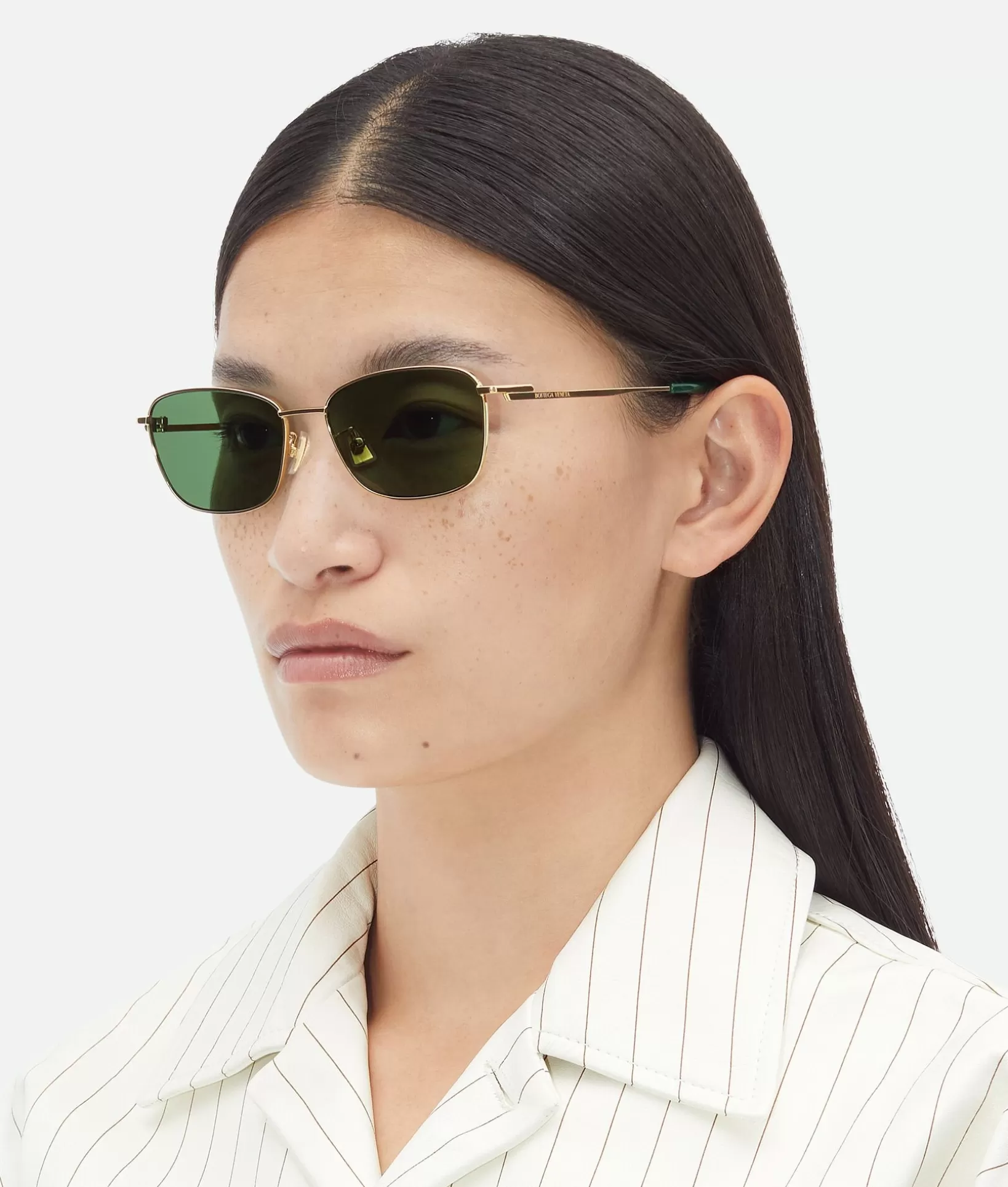 Sunglasses | Sunglasses>Bottega Veneta Split Rectangular Sunglasses Gold/green