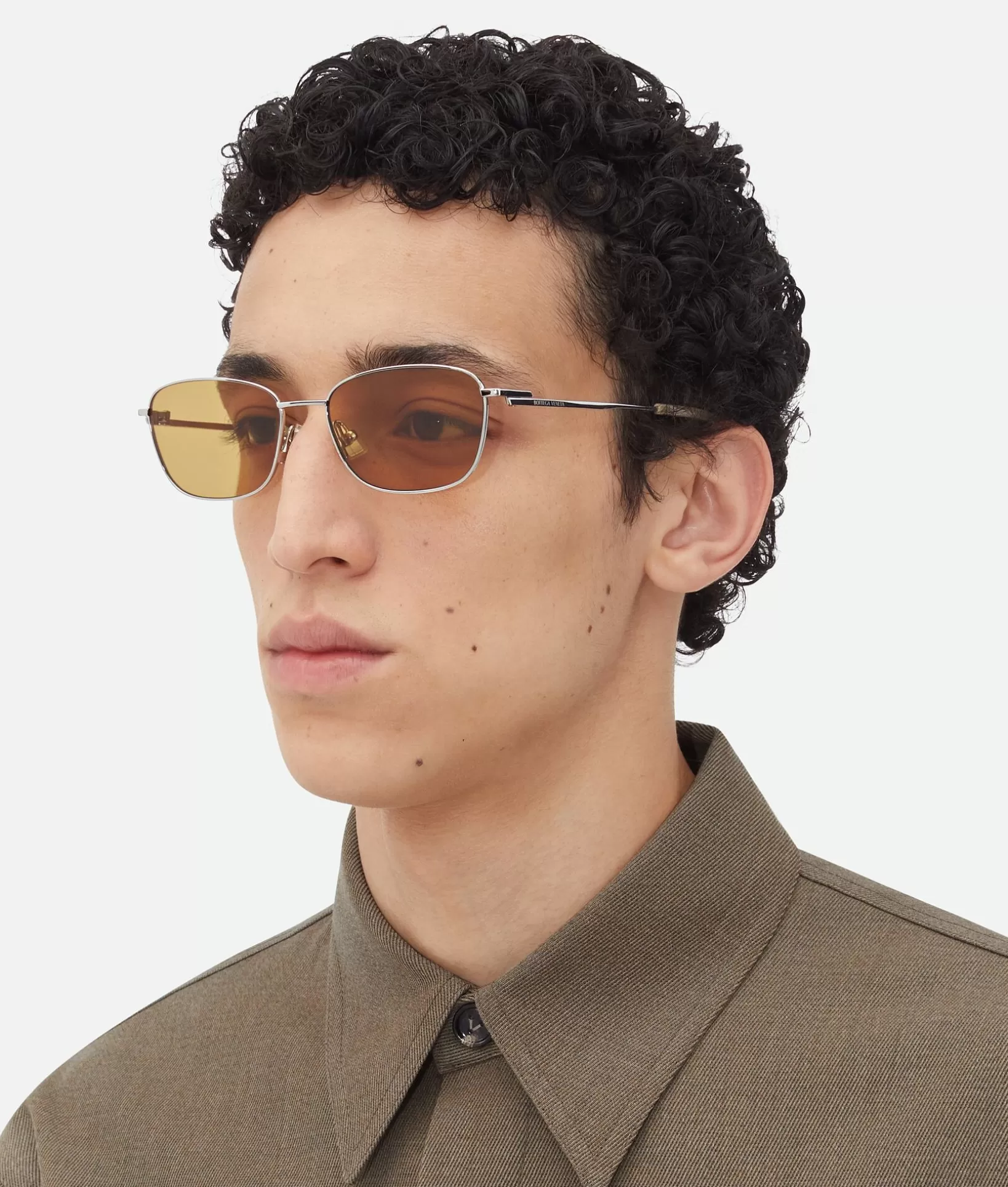 Sunglasses>Bottega Veneta Split Rectangular Sunglasses Silver/brown