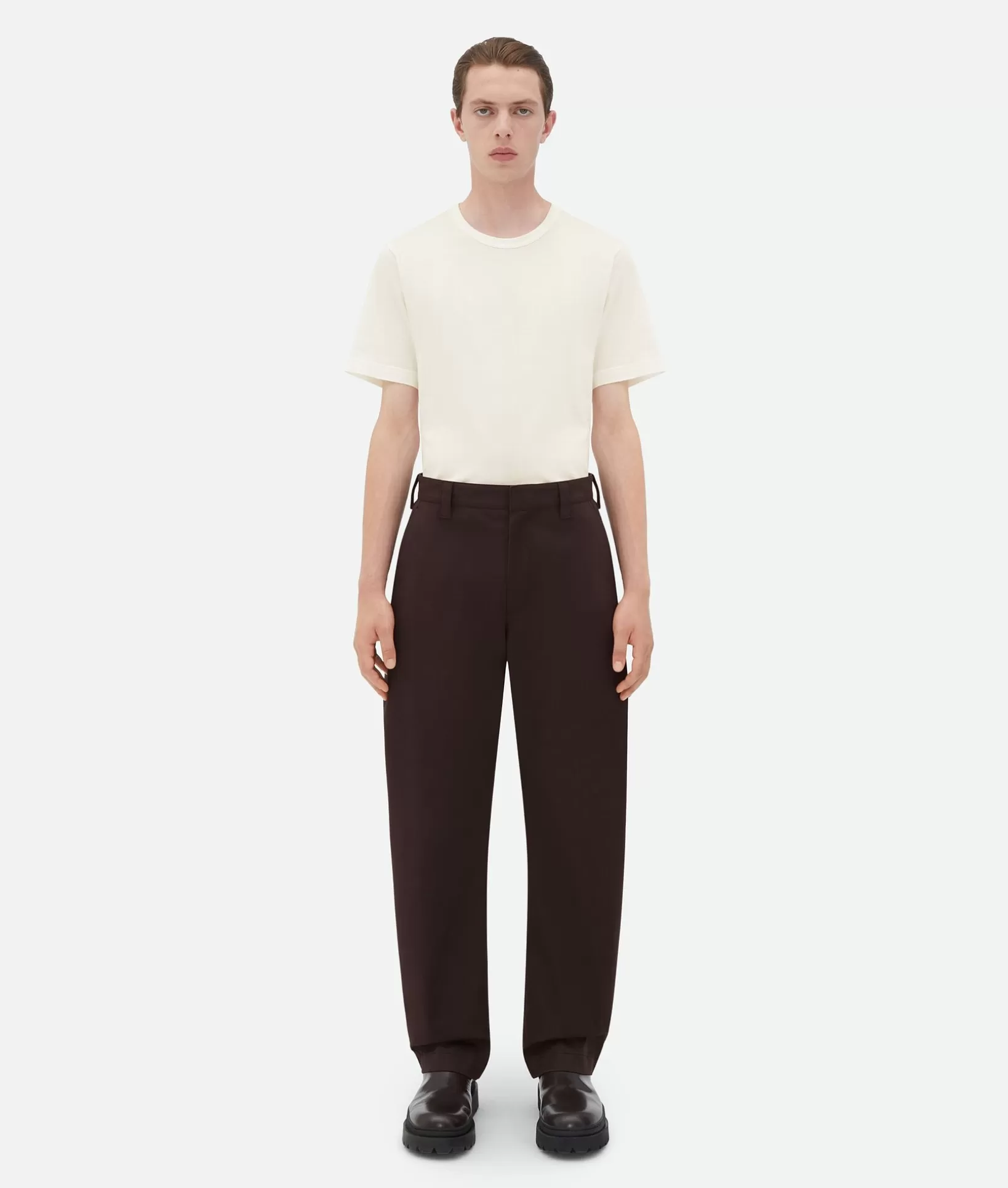 Trousers And Shorts>Bottega Veneta Stretch Cotton Tapered Trousers Fondant