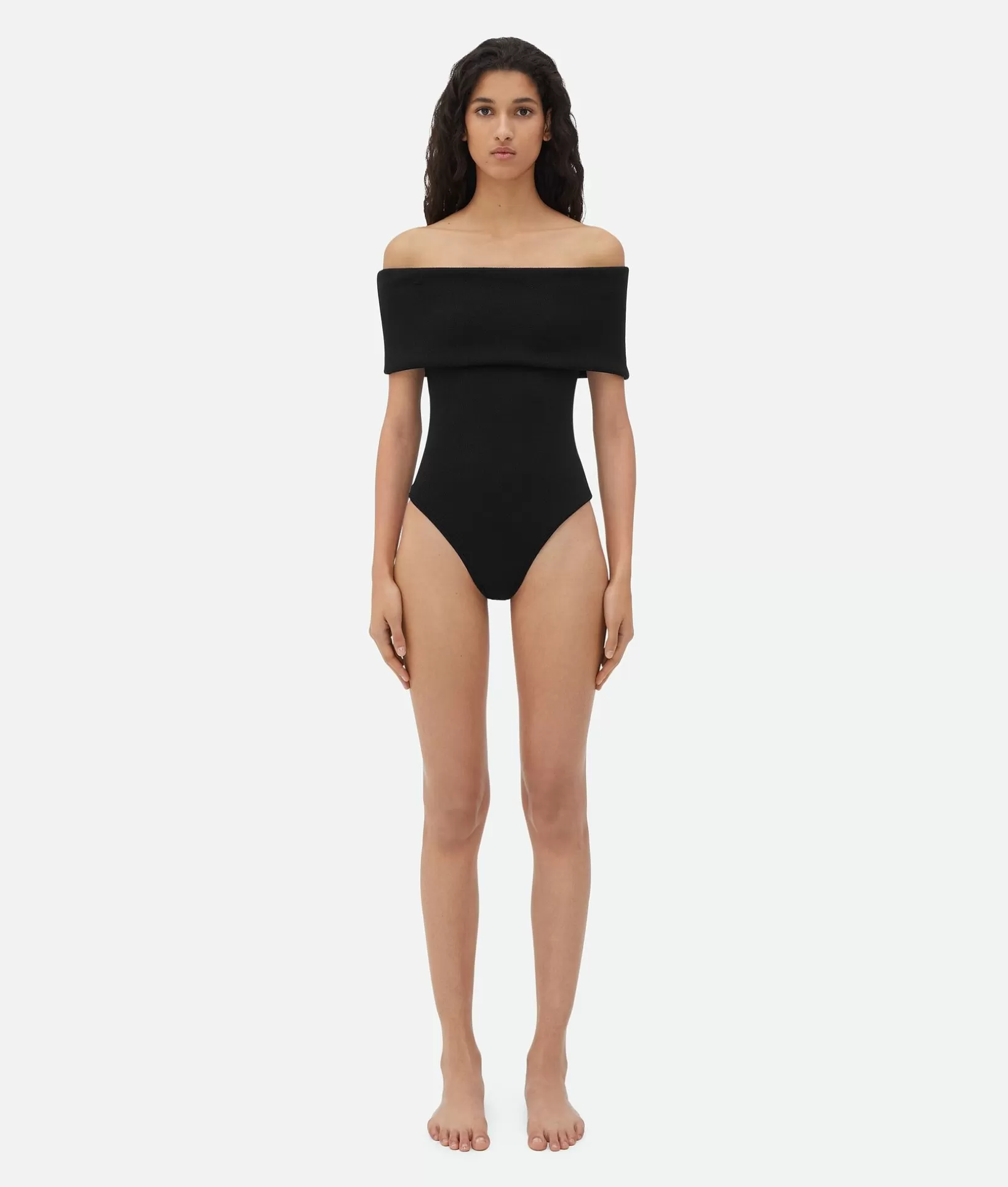 Swimwear>Bottega Veneta Stretch Nylon Off-The-Shoulder Swimsuit Black