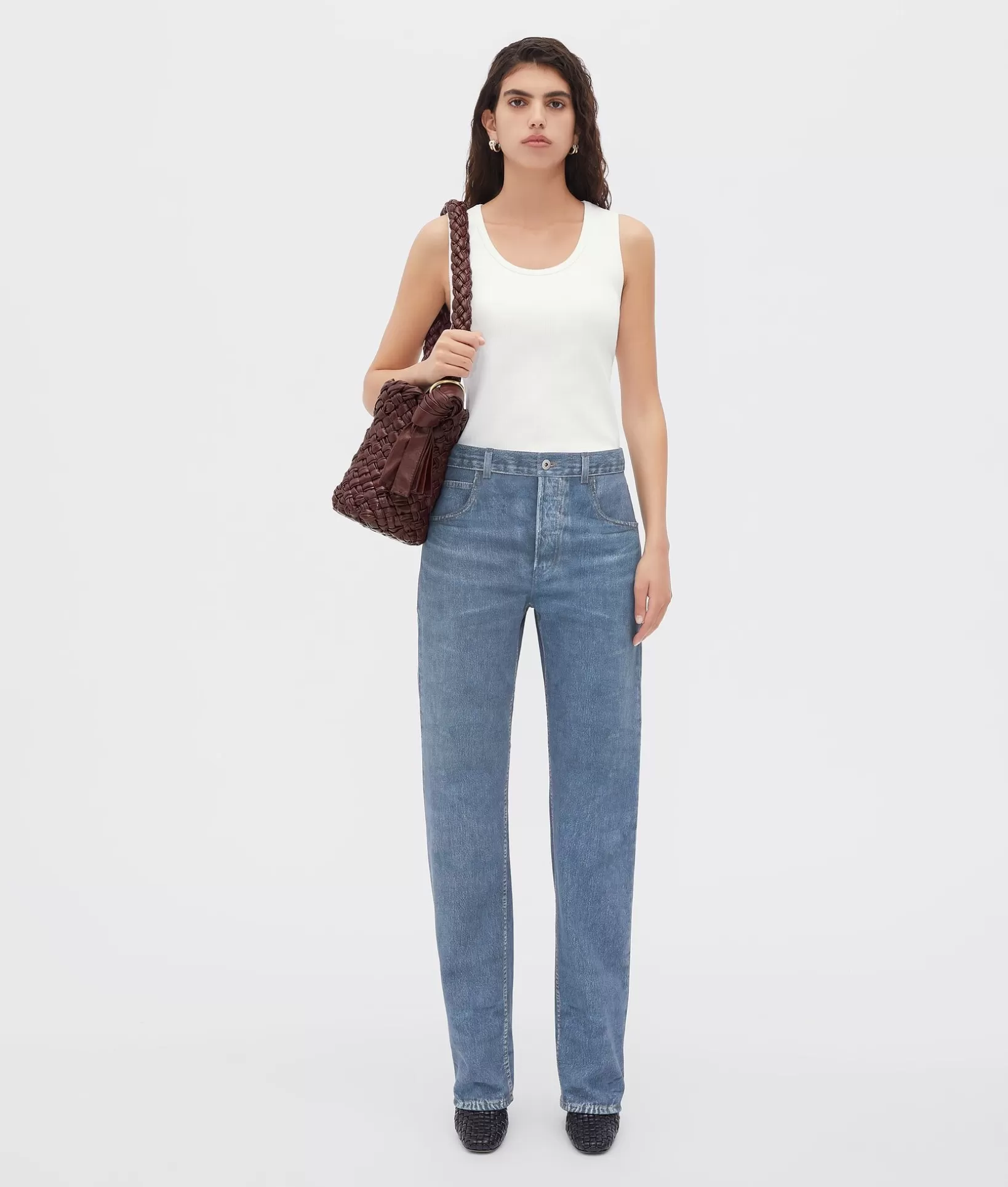 Tops And T-Shirts>Bottega Veneta Stretch Rib Cotton Tank Top Chalk