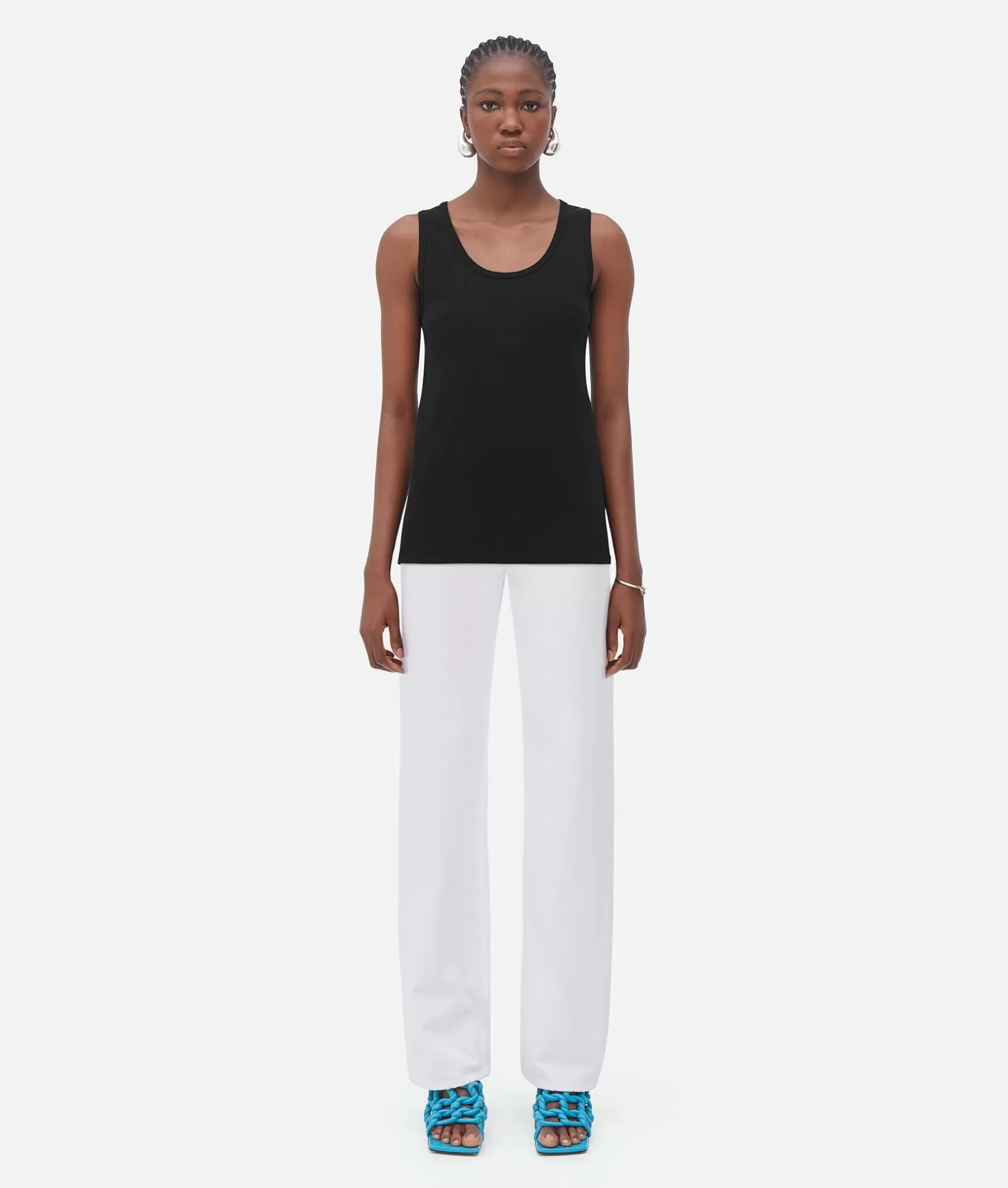 Tops And T-Shirts>Bottega Veneta Stretch Rib Cotton Tank Top Black