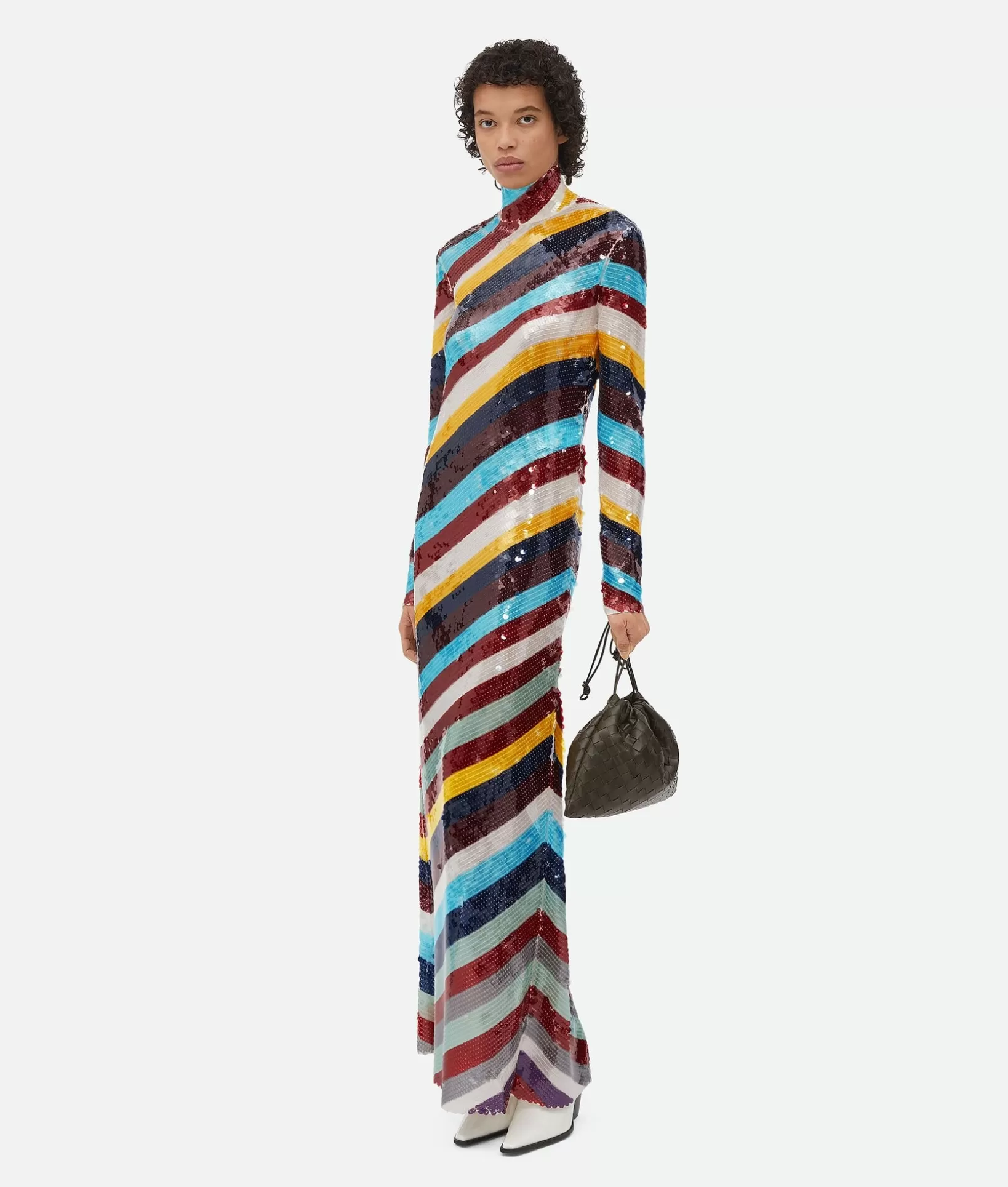 Dresses>Bottega Veneta Striped Cotton Sequined Dress Multicolor