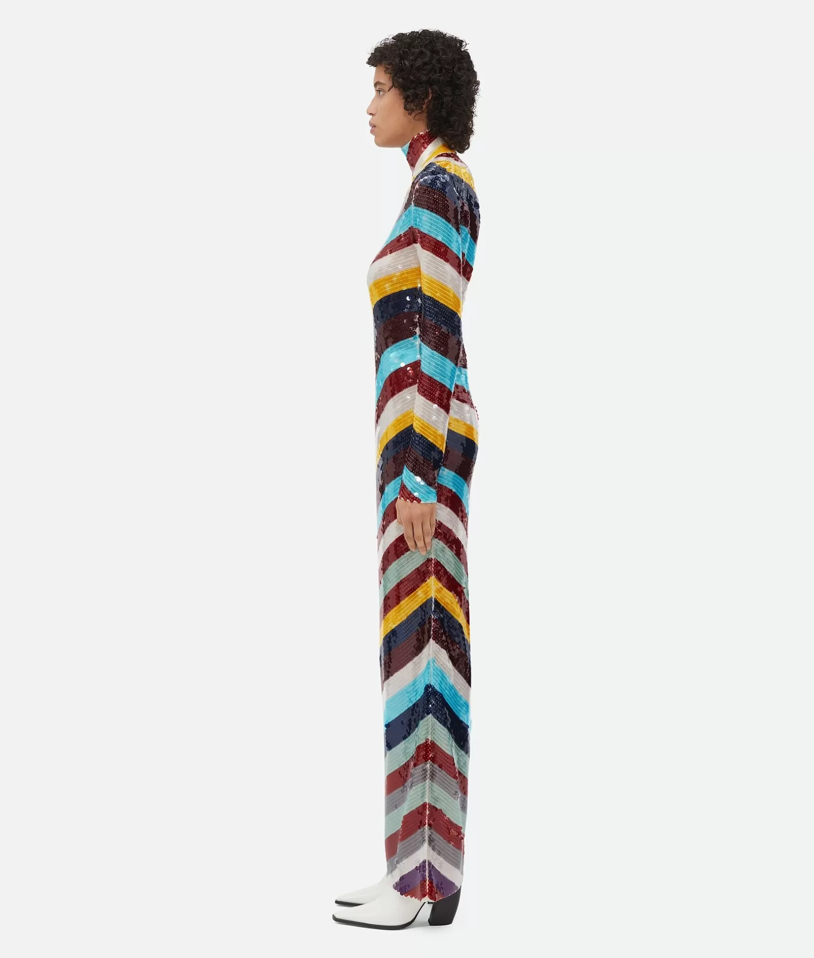 Dresses>Bottega Veneta Striped Cotton Sequined Dress Multicolor