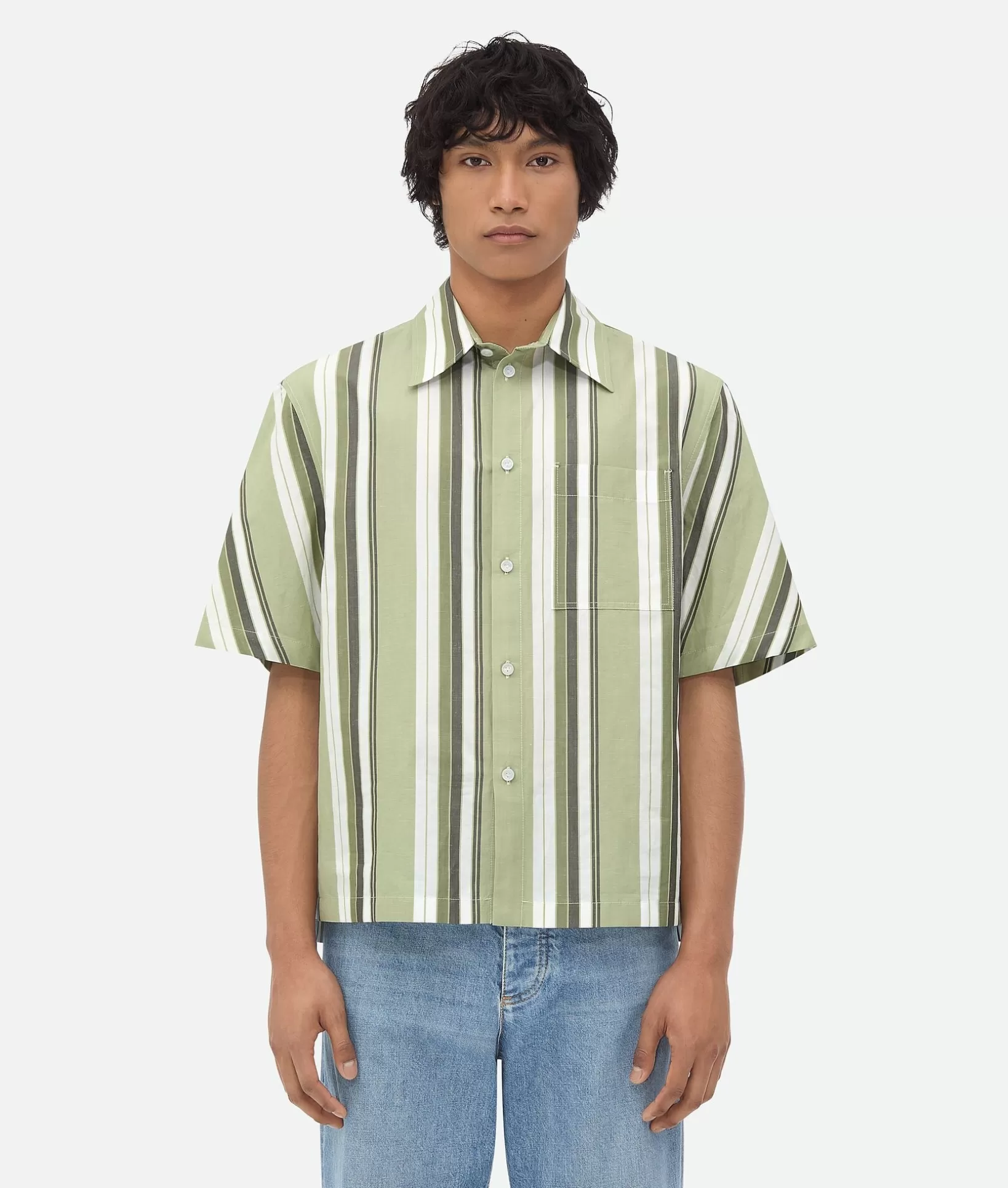 Shirts>Bottega Veneta Striped Cotton Shirt Pale green/white