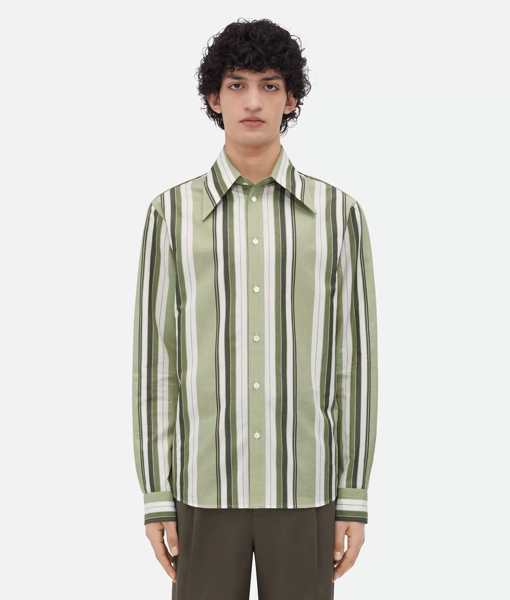 Shirts>Bottega Veneta Striped Cotton Shirt Pale green/white