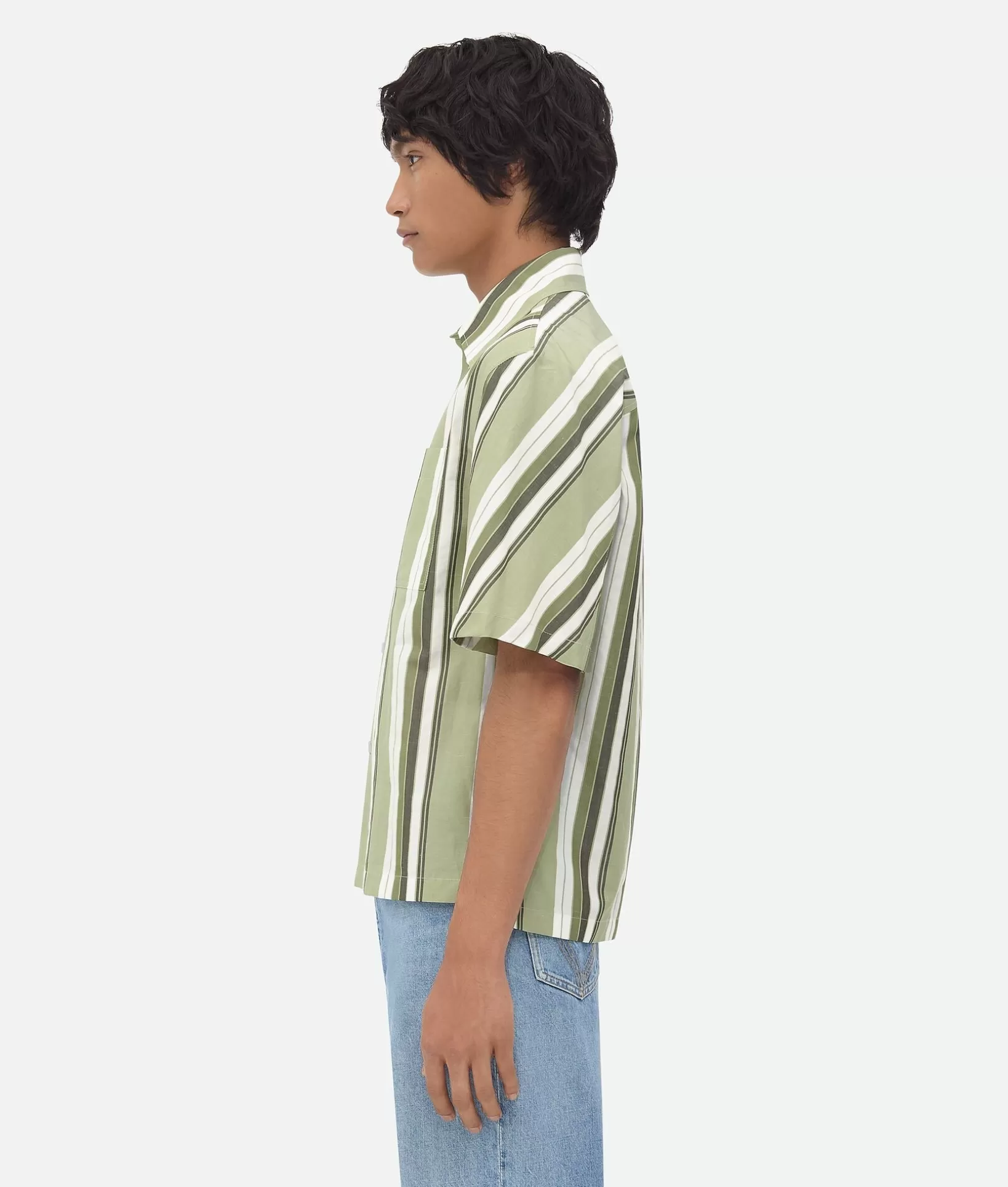 Shirts>Bottega Veneta Striped Cotton Shirt Pale green/white