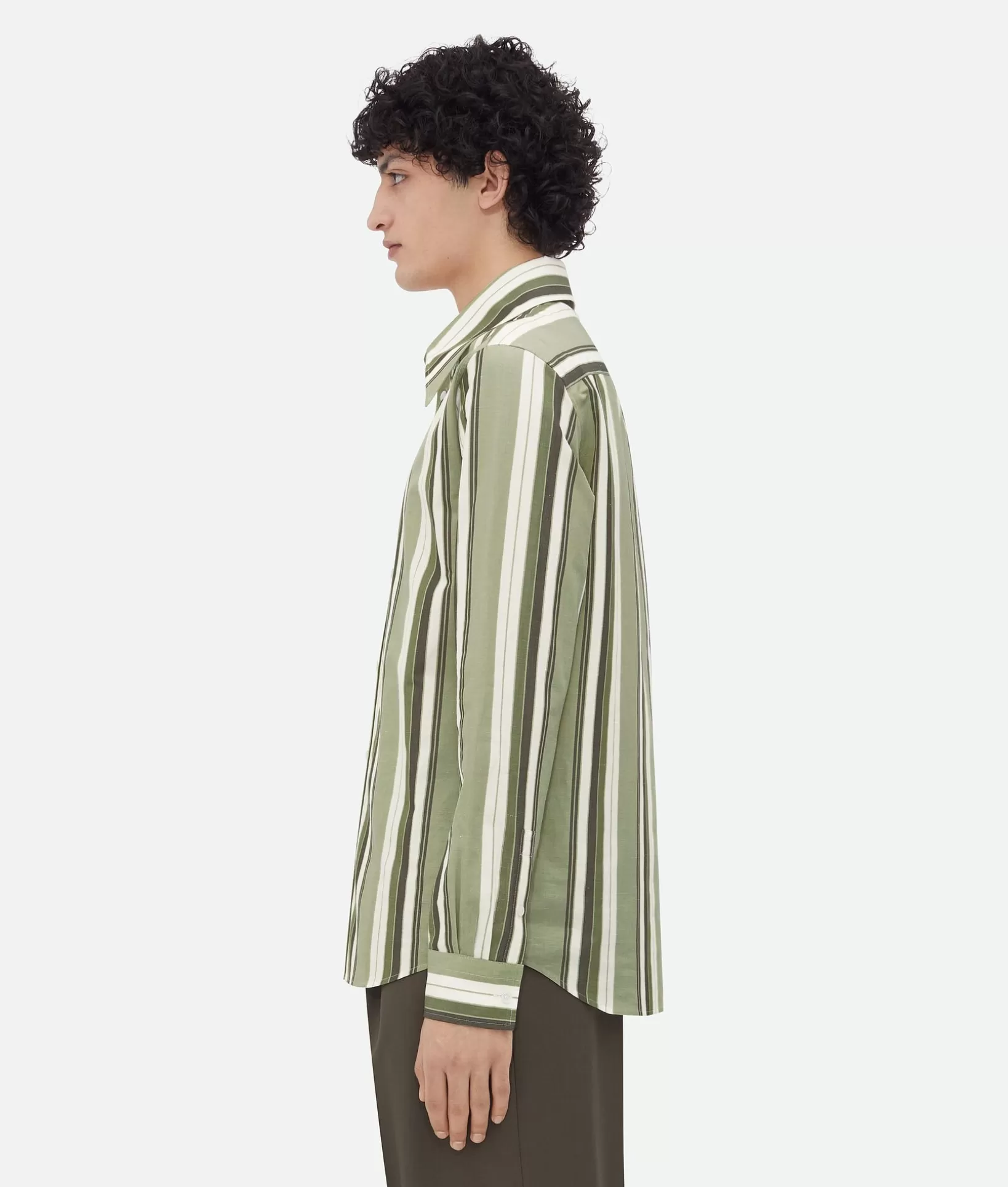 Shirts>Bottega Veneta Striped Cotton Shirt Pale green/white