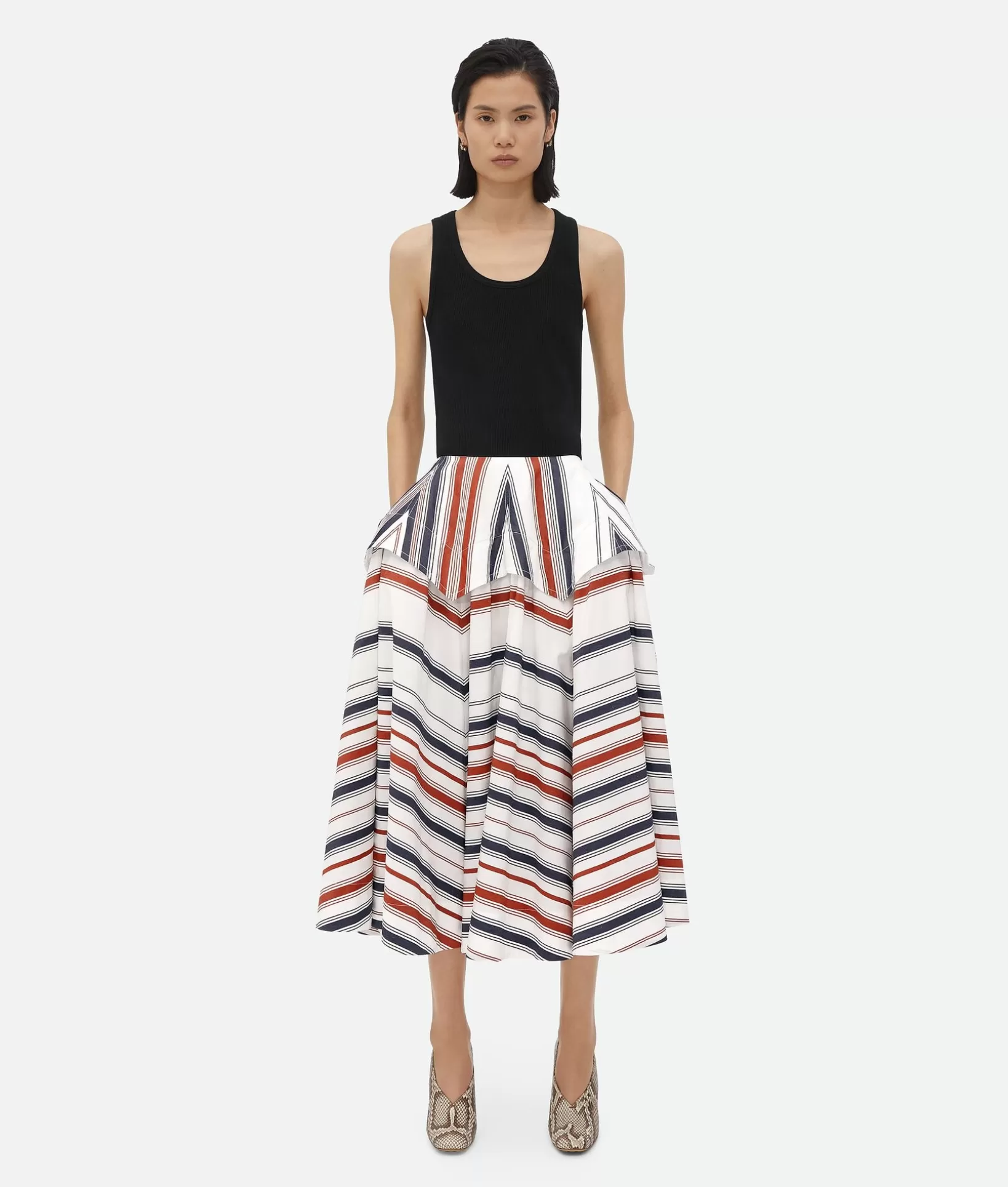 Skirts>Bottega Veneta Striped Cotton Skirt Navy/maple