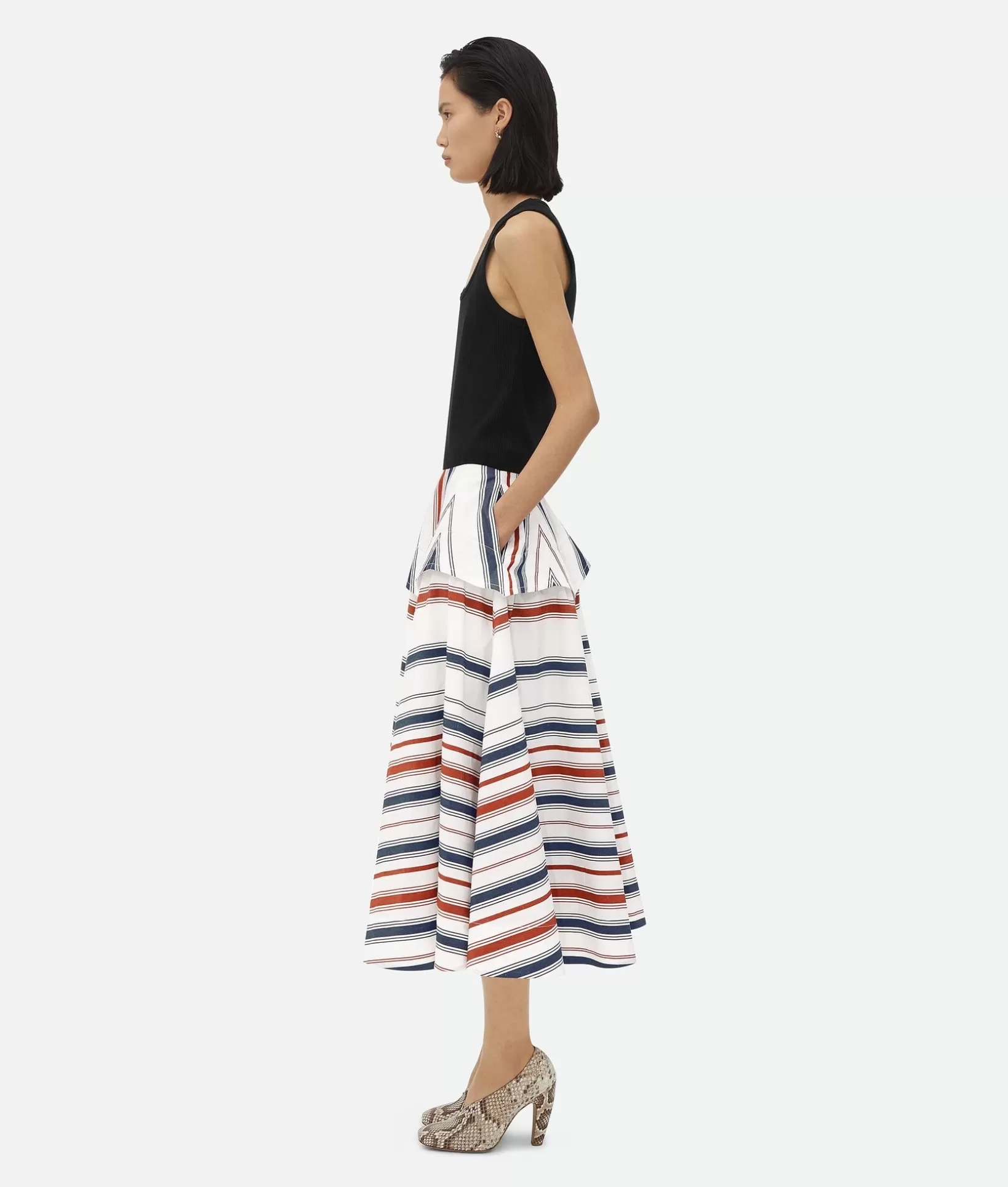 Skirts>Bottega Veneta Striped Cotton Skirt Navy/maple