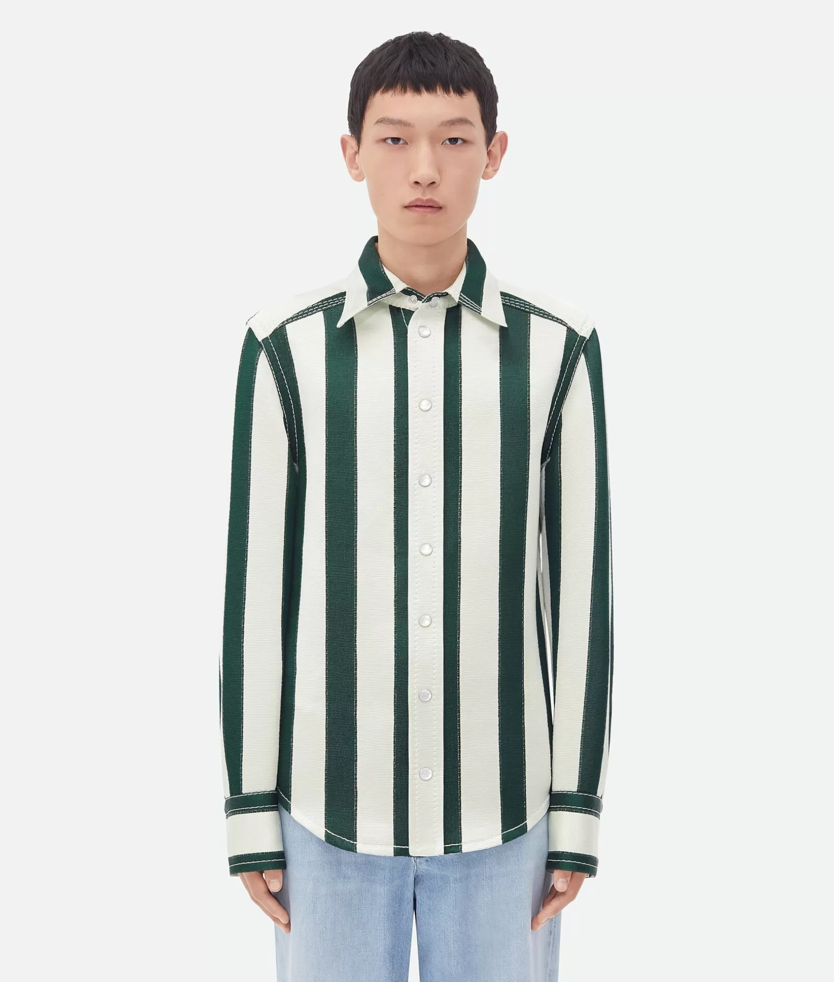 Shirts>Bottega Veneta Striped Cotton Viscose Shirt Iceberg/dark green