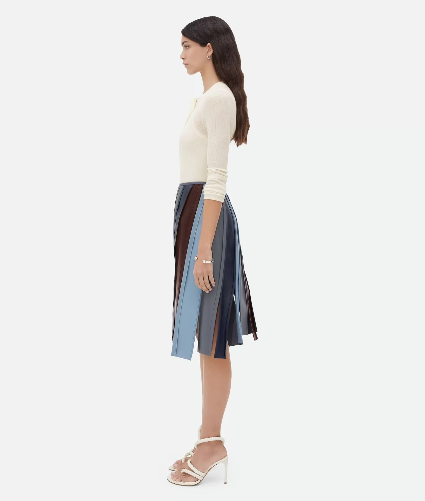 Skirts | Leather>Bottega Veneta Striped Leather Skirt Ches/night/thund/ice