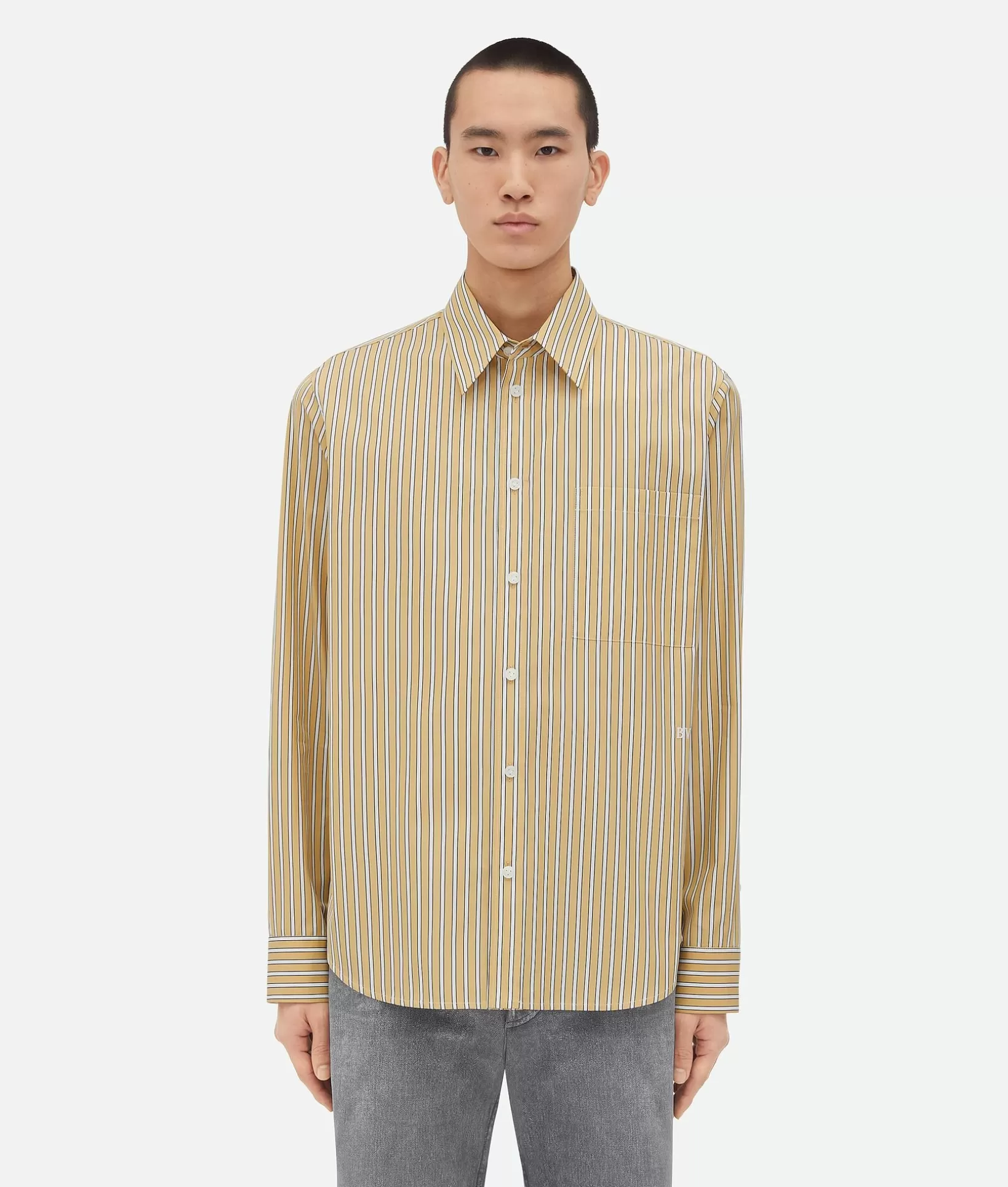 Shirts>Bottega Veneta Striped Poplin Shirt Yellow/white