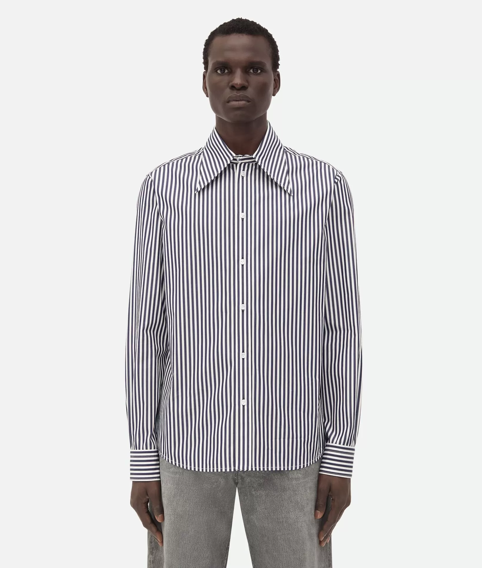 Shirts>Bottega Veneta Striped Poplin Shirt Blue/white