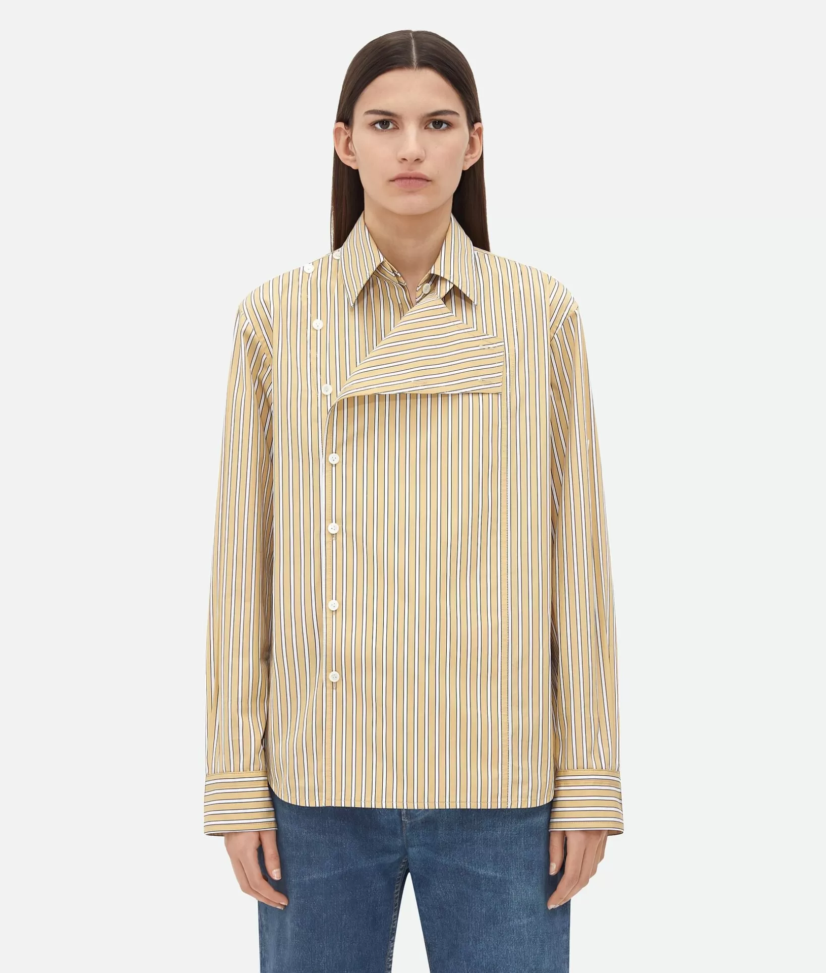 Shirts>Bottega Veneta Striped Poplin Shirt Yellow/white