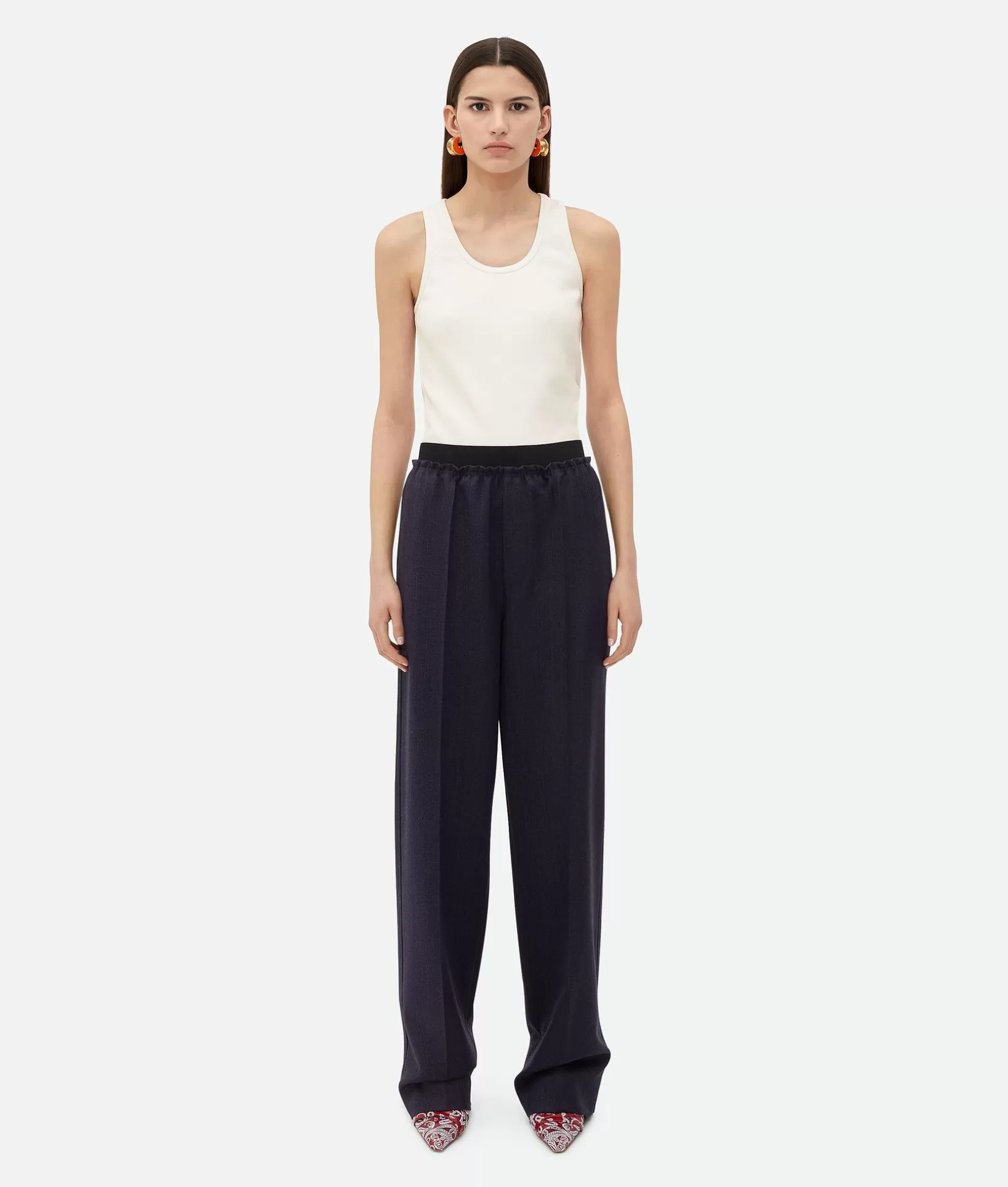 Trousers And Shorts>Bottega Veneta Striped Wool Trousers Black/blue melange