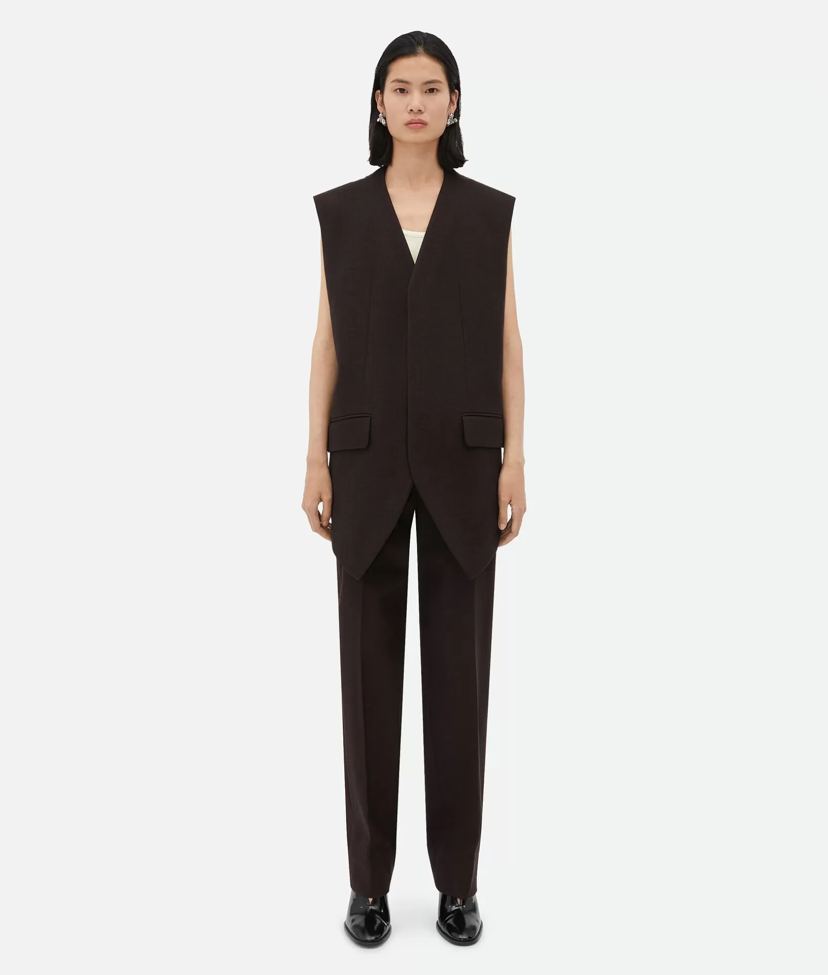 Jackets>Bottega Veneta Structured Cotton Melange Double Gilet Fondant/black