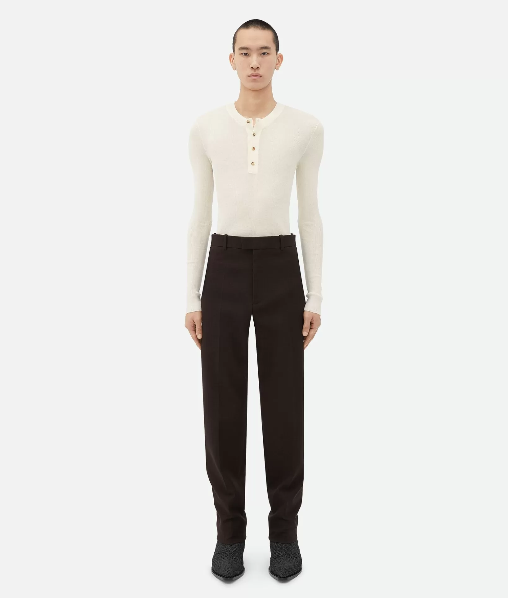 Trousers And Shorts>Bottega Veneta Structured Cotton Pants Fondant/black