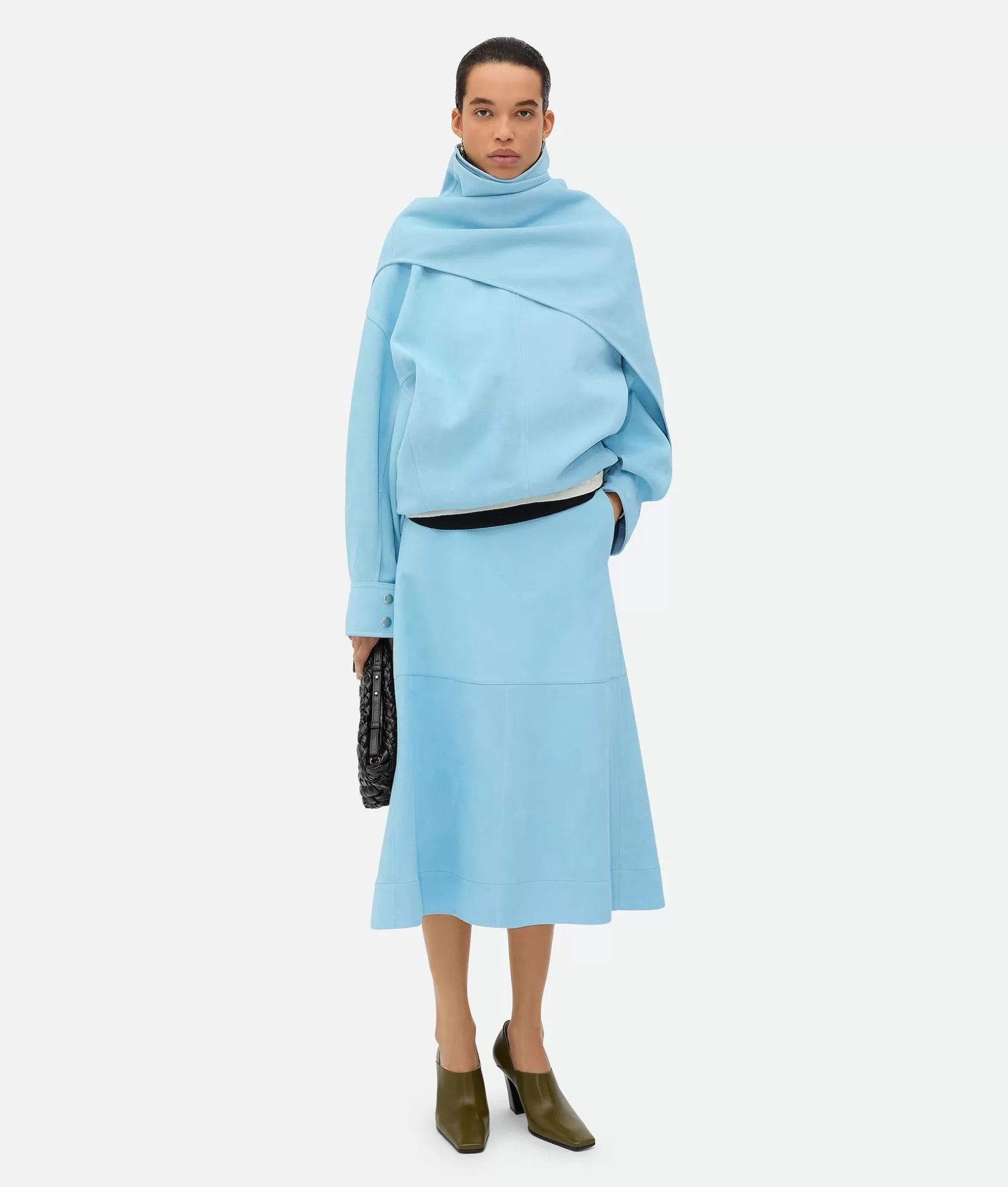 Skirts | Leather>Bottega Veneta Suede Leather Skirt Pale blue