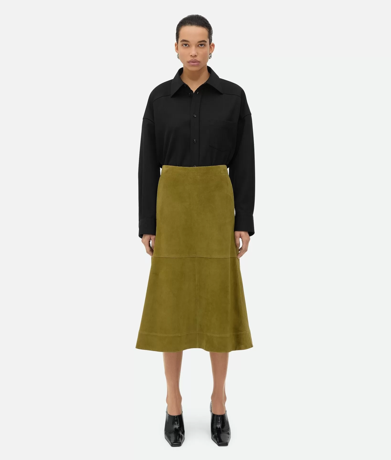 Skirts | Leather>Bottega Veneta Suede Leather Skirt Marsh