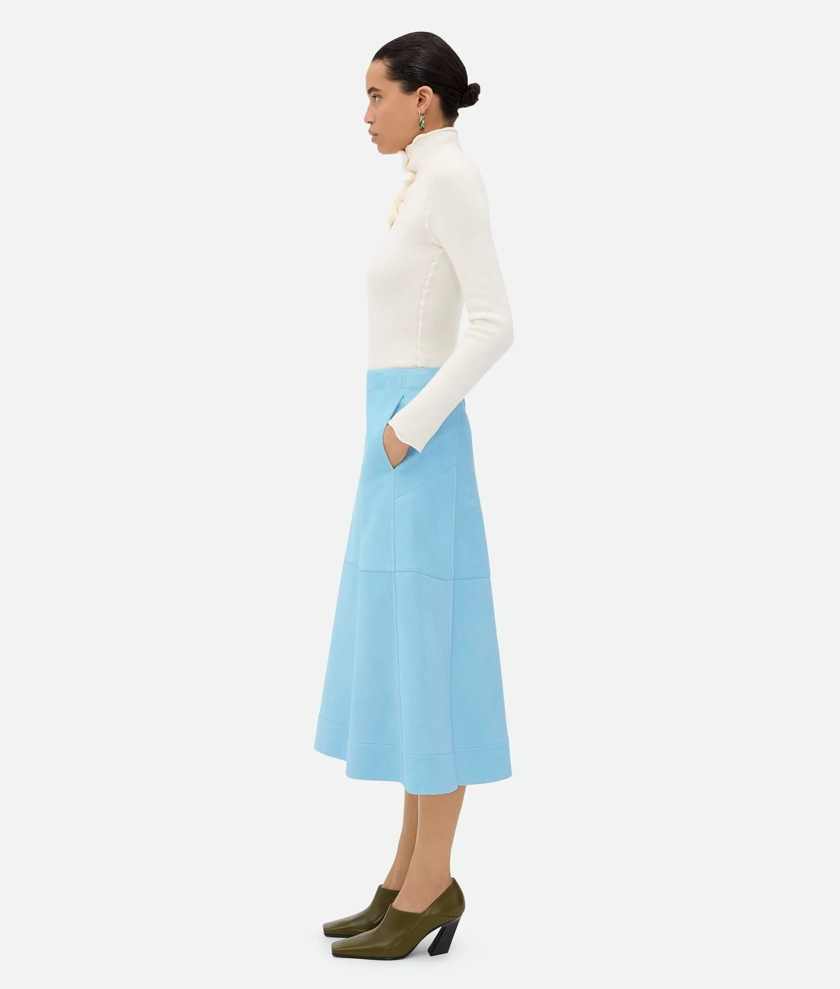 Skirts | Leather>Bottega Veneta Suede Leather Skirt Pale blue