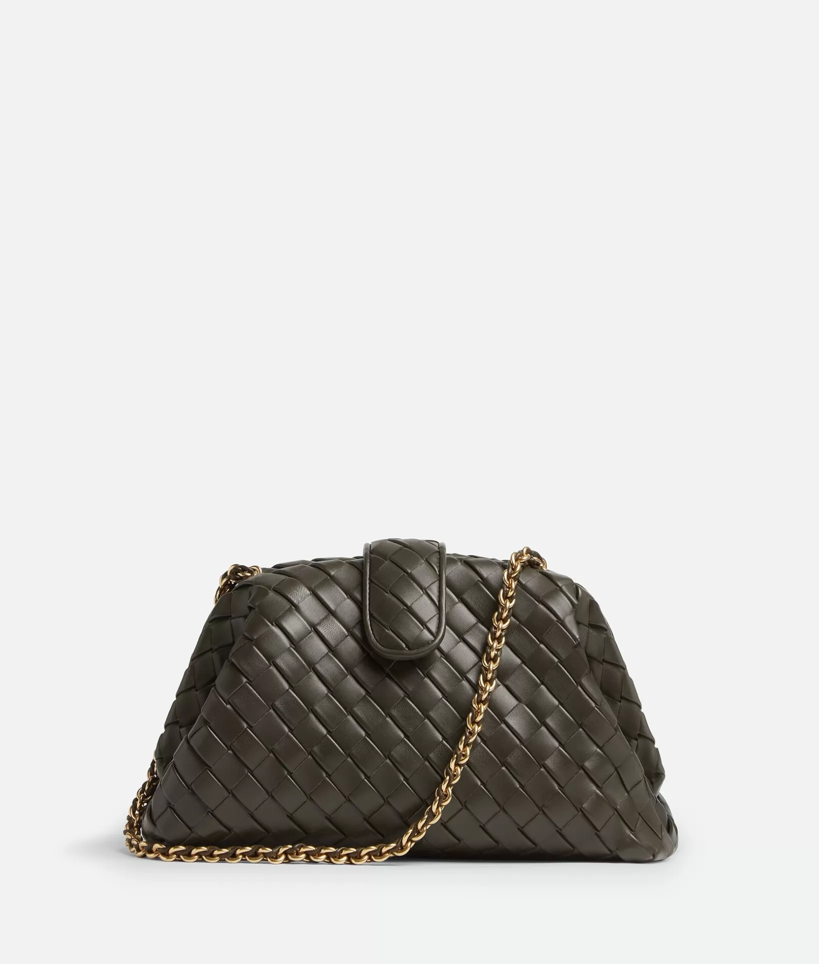 Clutch>Bottega Veneta Teen Lauren 1980 With Chain Kaki