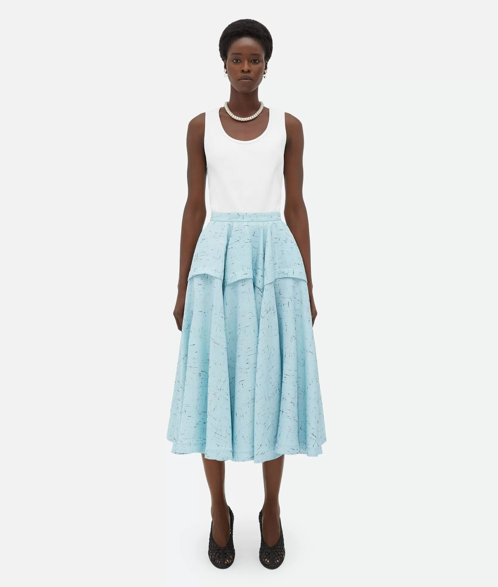 Skirts>Bottega Veneta Textured Criss-Cross Viscose Silk Skirt Pale blue/black