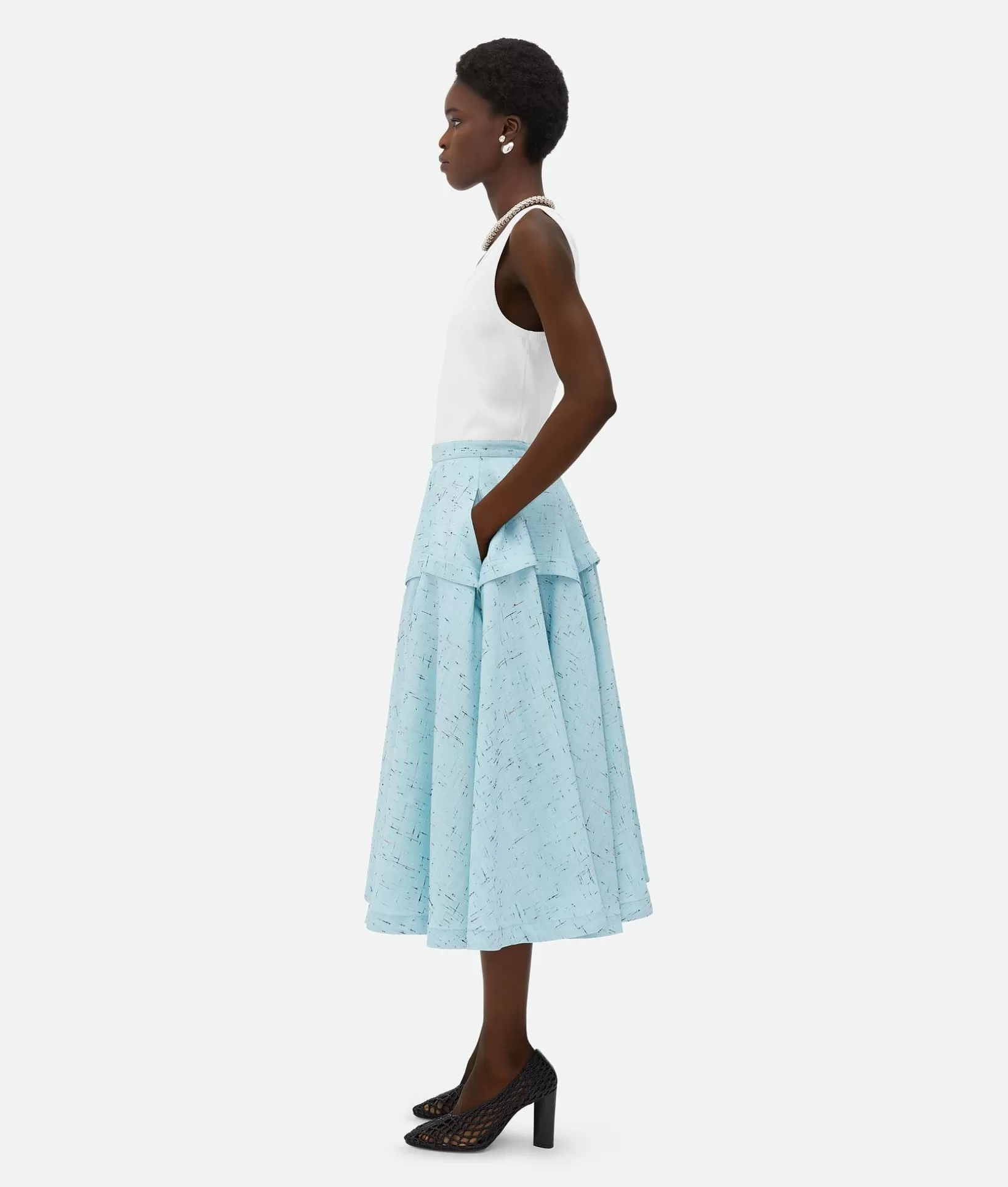 Skirts>Bottega Veneta Textured Criss-Cross Viscose Silk Skirt Pale blue/black