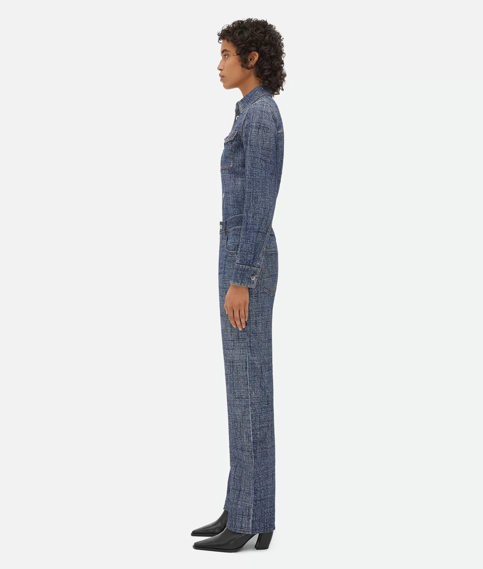 Denim>Bottega Veneta Textured Denim Viscose Trousers Indigo/white