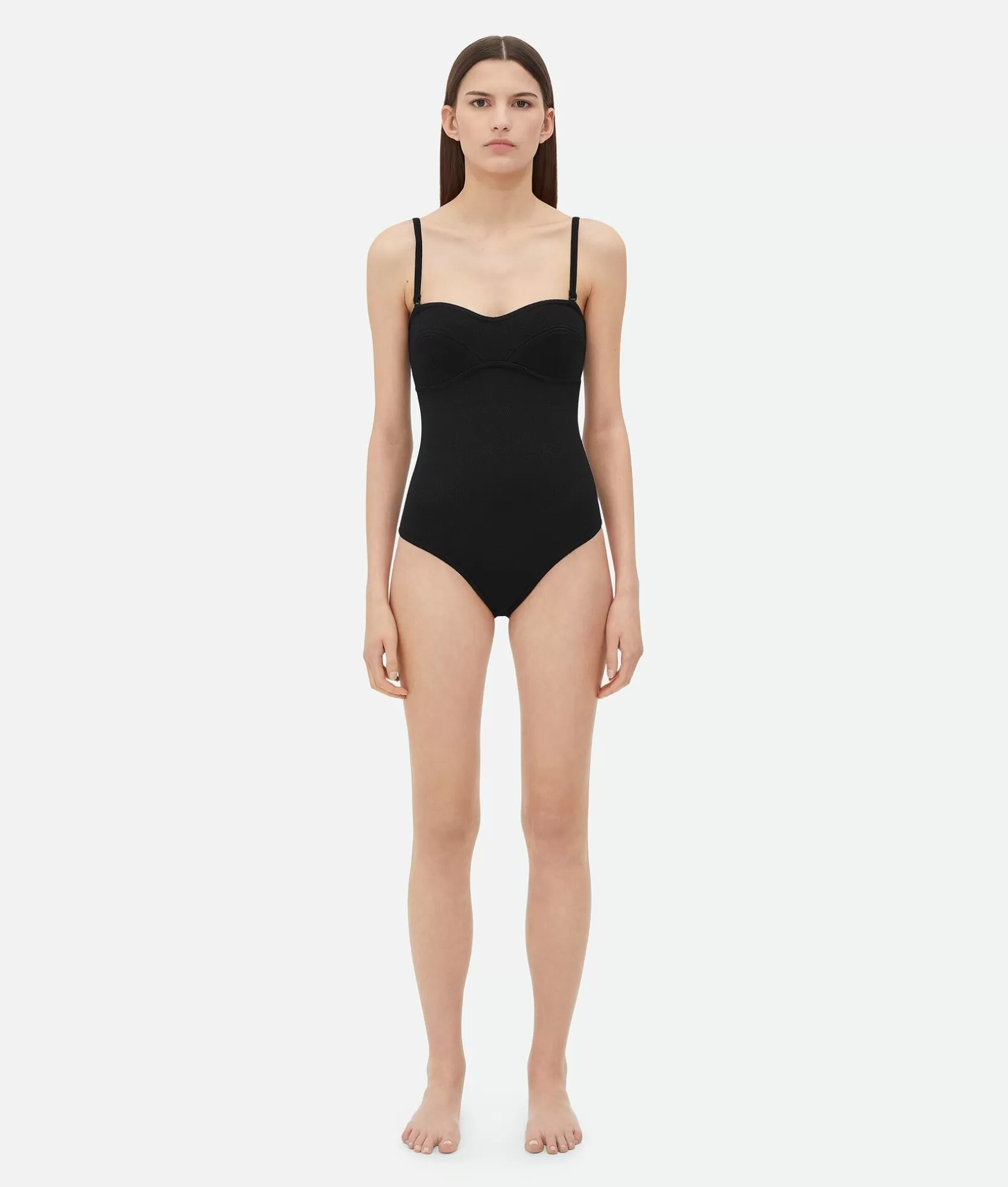 Swimwear>Bottega Veneta Textured Nylon Bustier Body Black