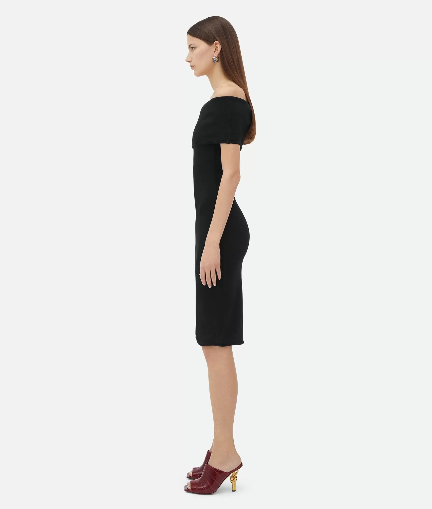 Dresses>Bottega Veneta Textured Nylon Off-The-Shoulder Dress Black