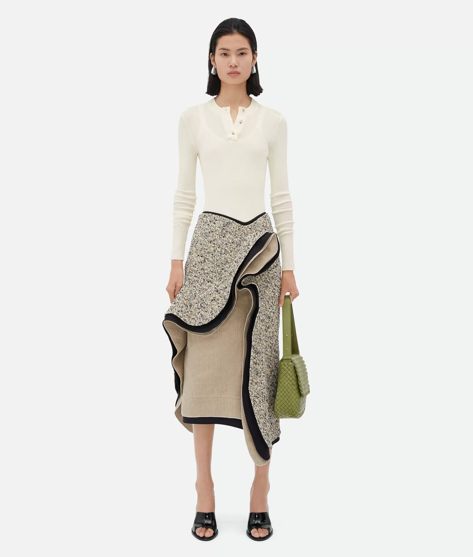 Skirts>Bottega Veneta Textured Terrazzo Cotton Ruffle Skirt Yellow/chalk/black