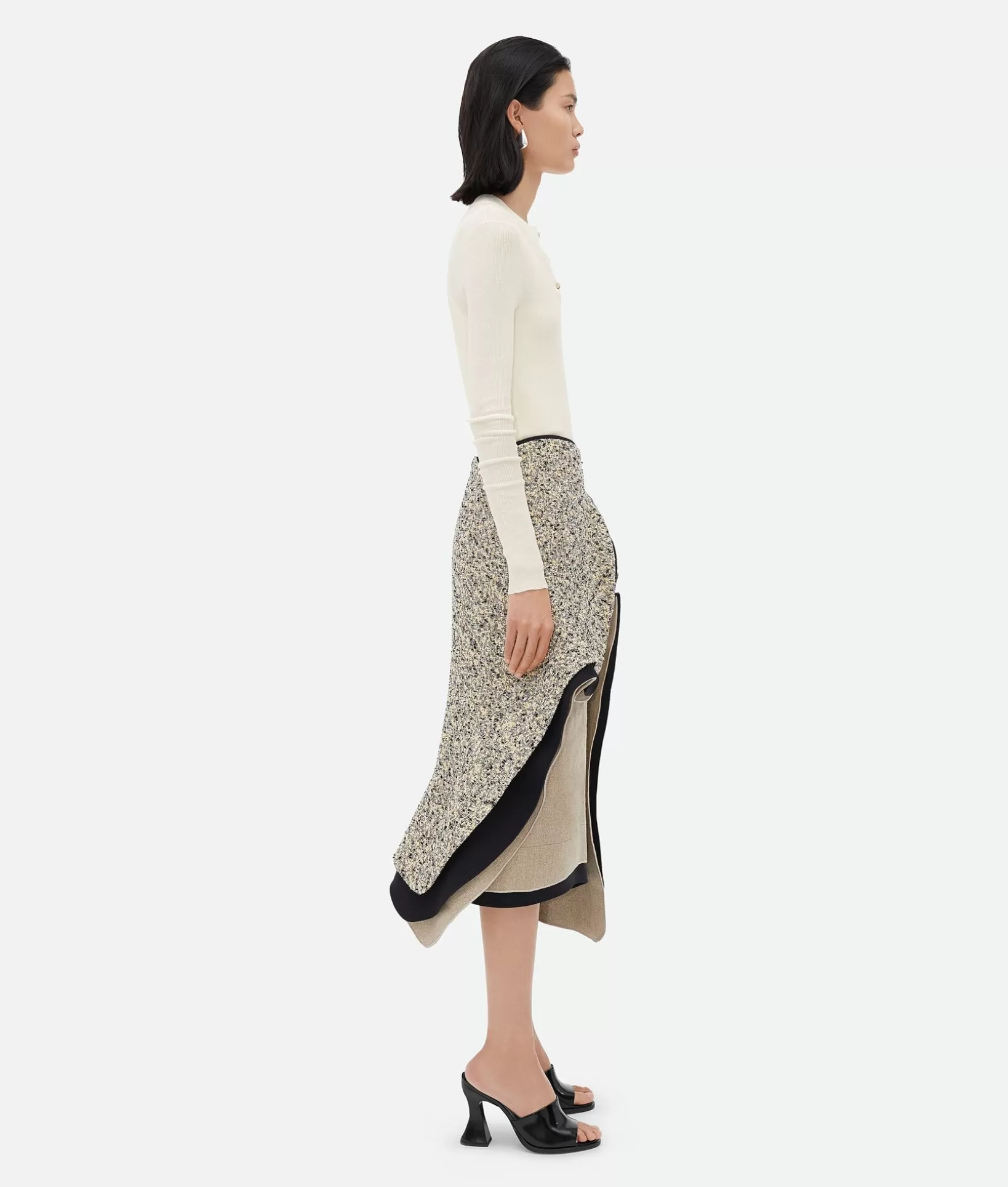 Skirts>Bottega Veneta Textured Terrazzo Cotton Ruffle Skirt Yellow/chalk/black