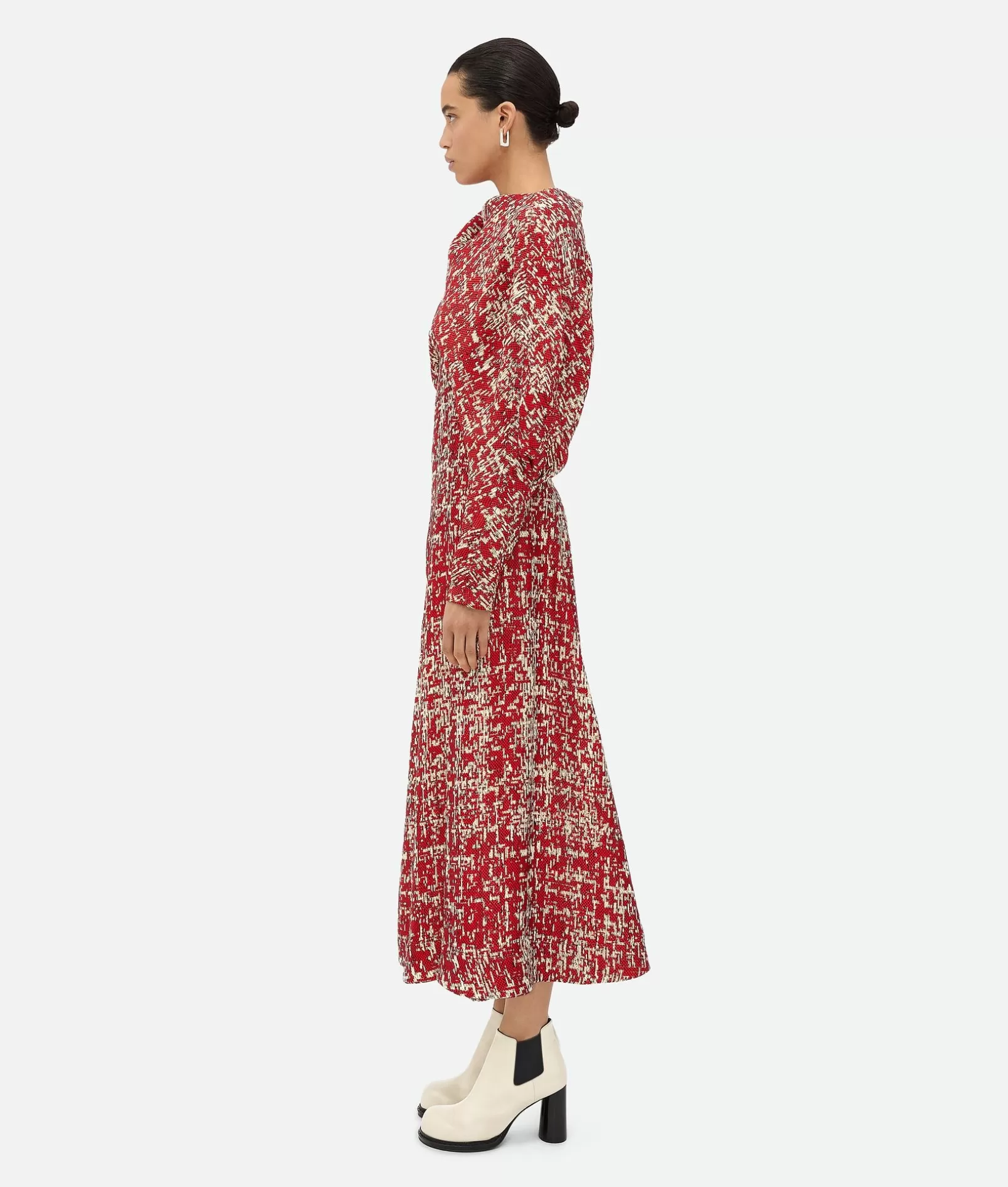 Dresses>Bottega Veneta Textured Viscose Dress Red/black/cream