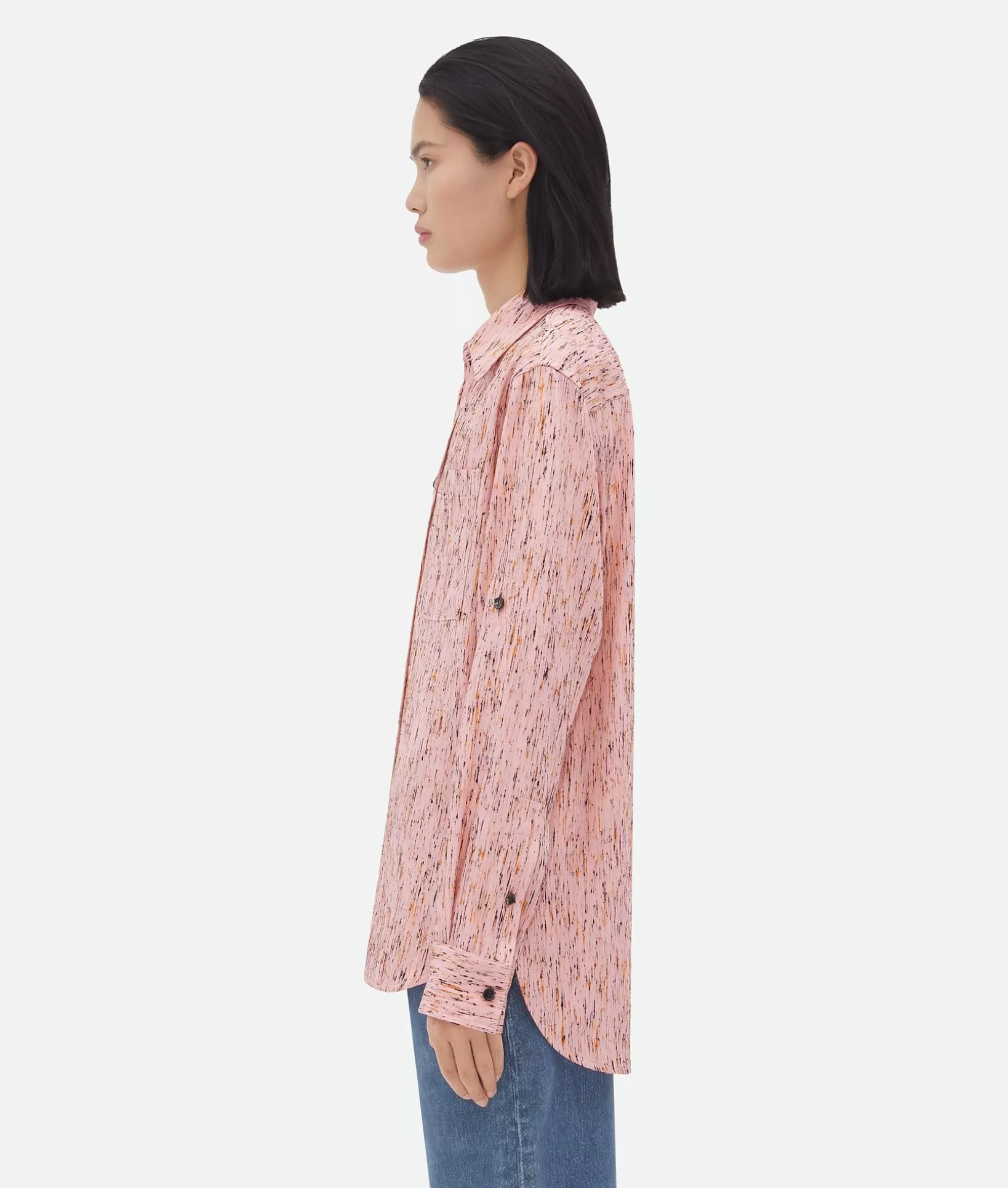 Shirts>Bottega Veneta Textured Viscose Stripe Shirt With "BV" Embroidery Pink/yellow/black