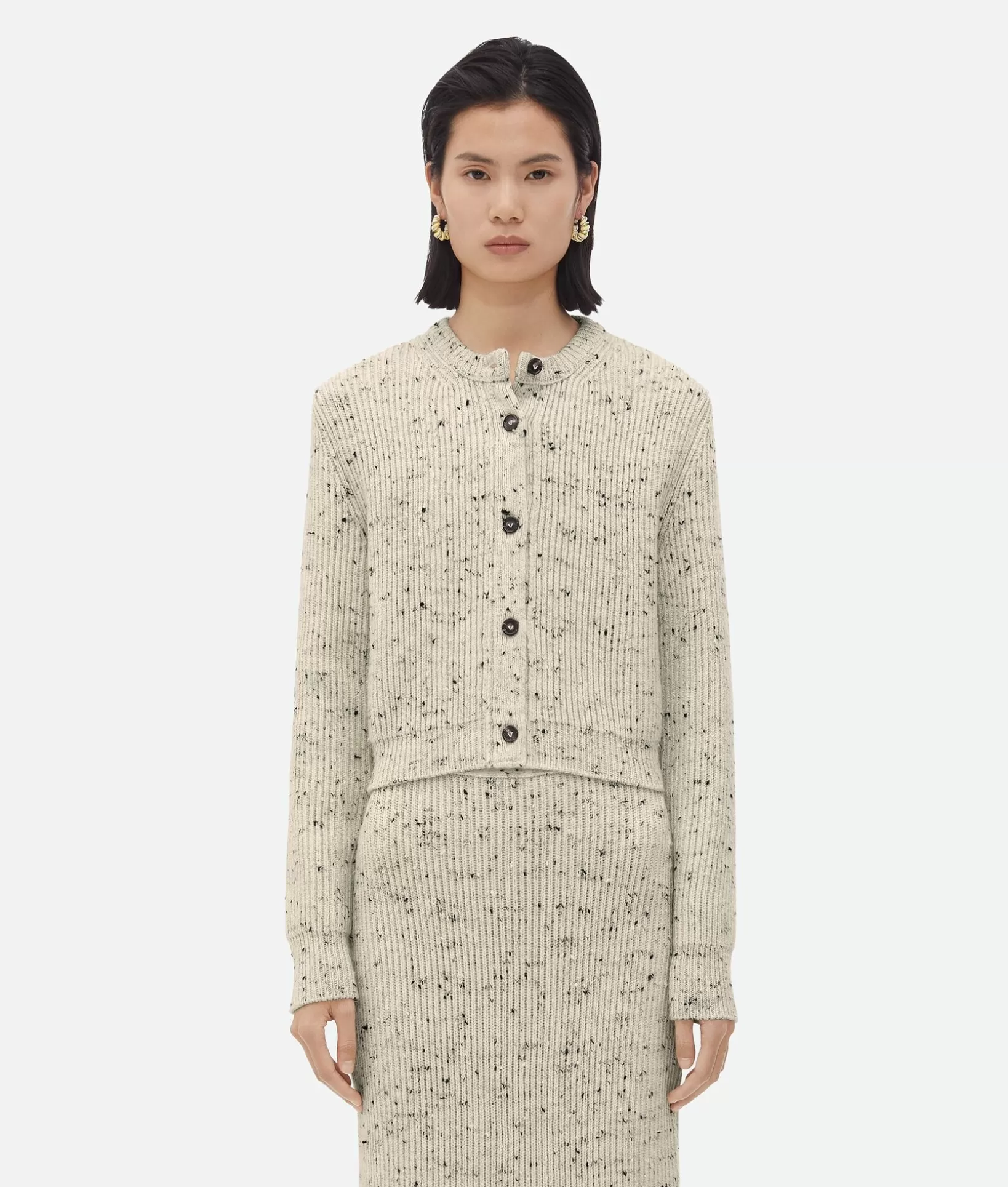 Knitwear>Bottega Veneta Textured Wool Rib Cardigan Dove