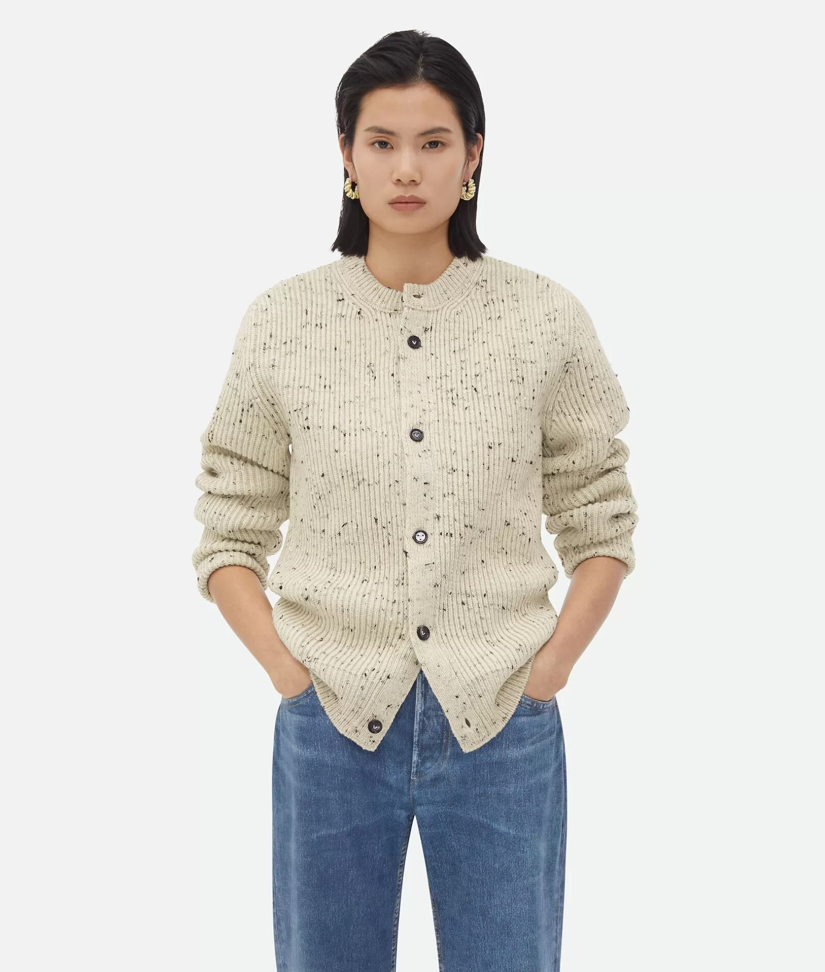 Knitwear>Bottega Veneta Textured Wool Rib Oversized Cardigan Dove