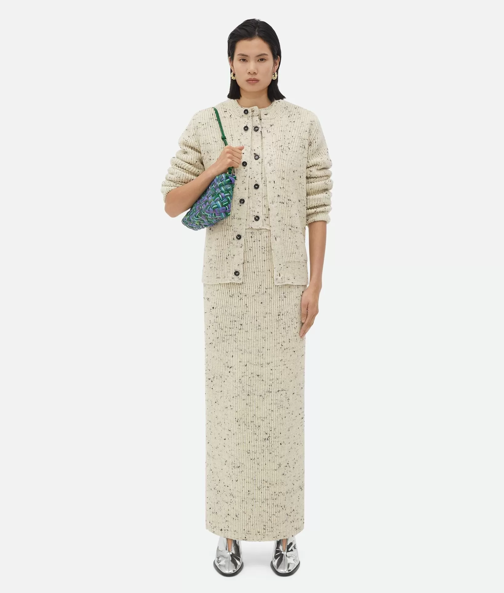 Skirts>Bottega Veneta Textured Wool Rib Skirt Dove