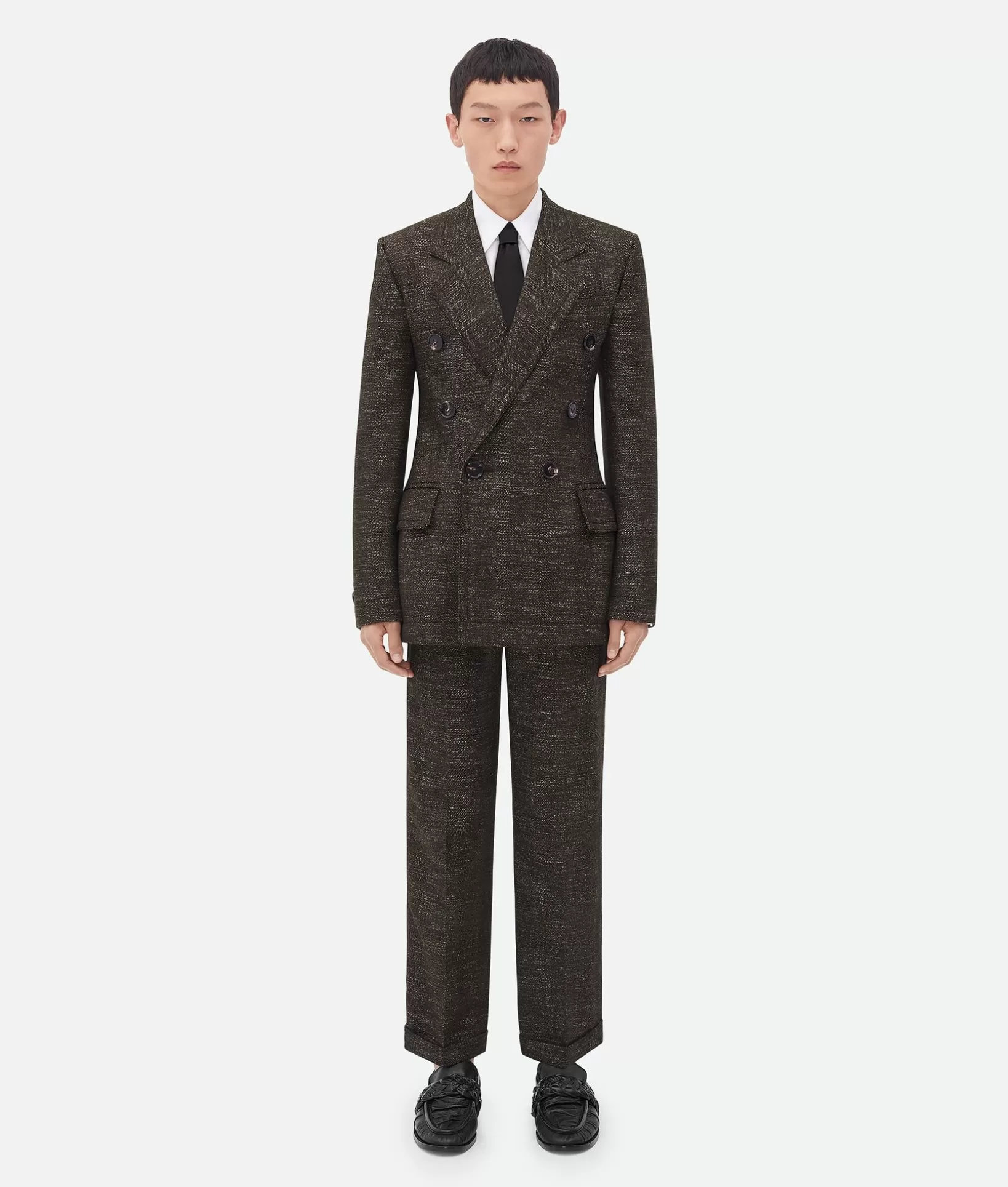 Jackets>Bottega Veneta Textured Wool Speckled Fitted Jacket Brown/khaki/white