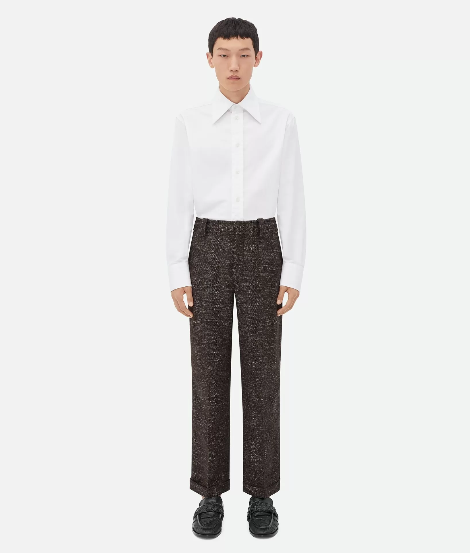 Trousers And Shorts>Bottega Veneta Textured Wool Speckled Trousers Brown/khaki/white