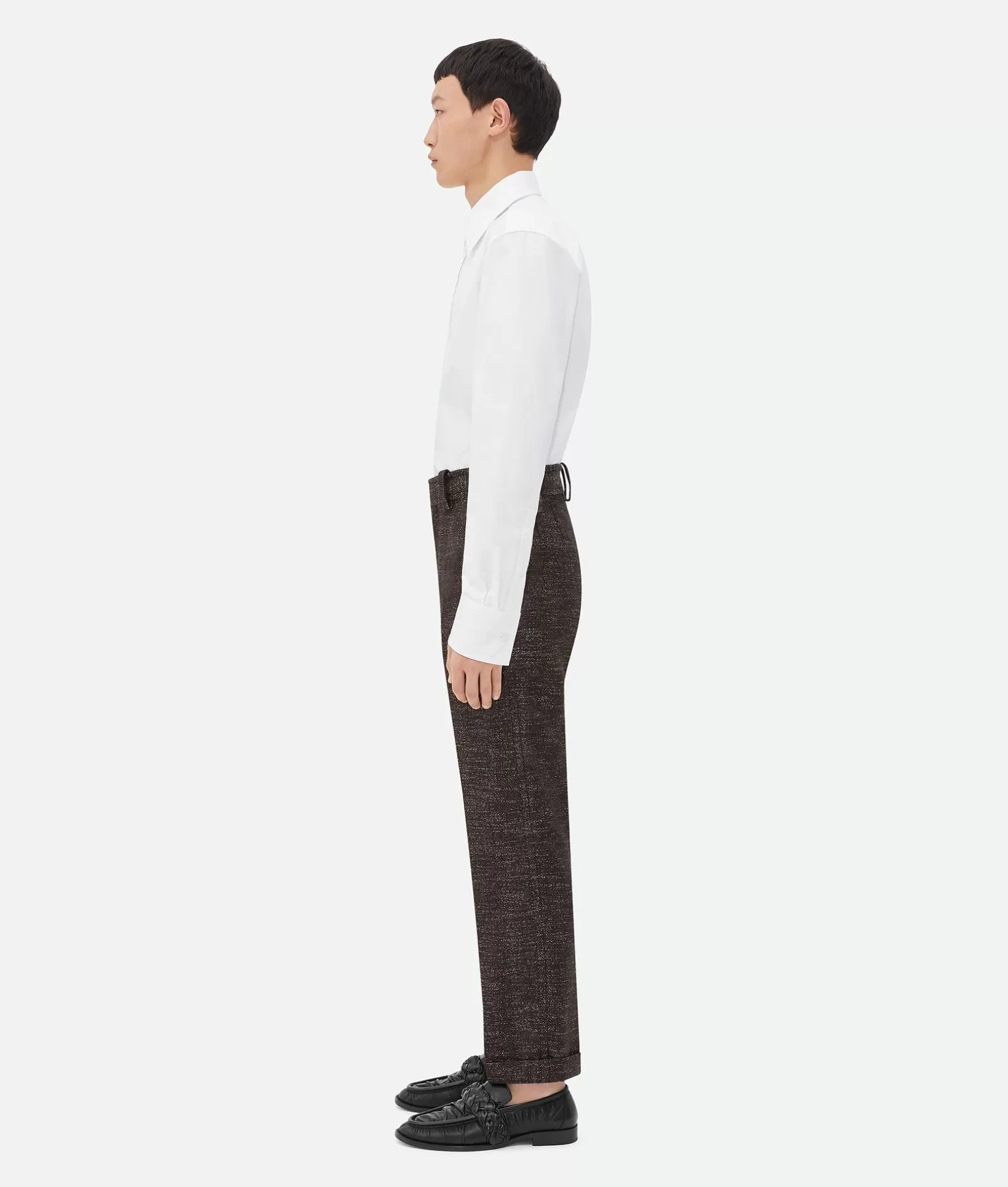 Trousers And Shorts>Bottega Veneta Textured Wool Speckled Trousers Brown/khaki/white