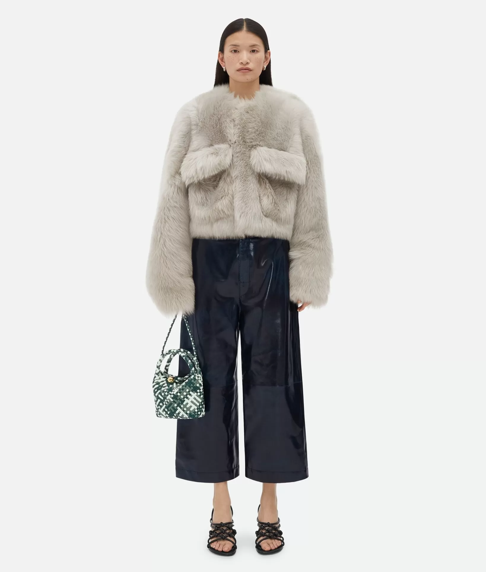 Coats>Bottega Veneta Toscana Shearling Cropped Blouson Metallic mist