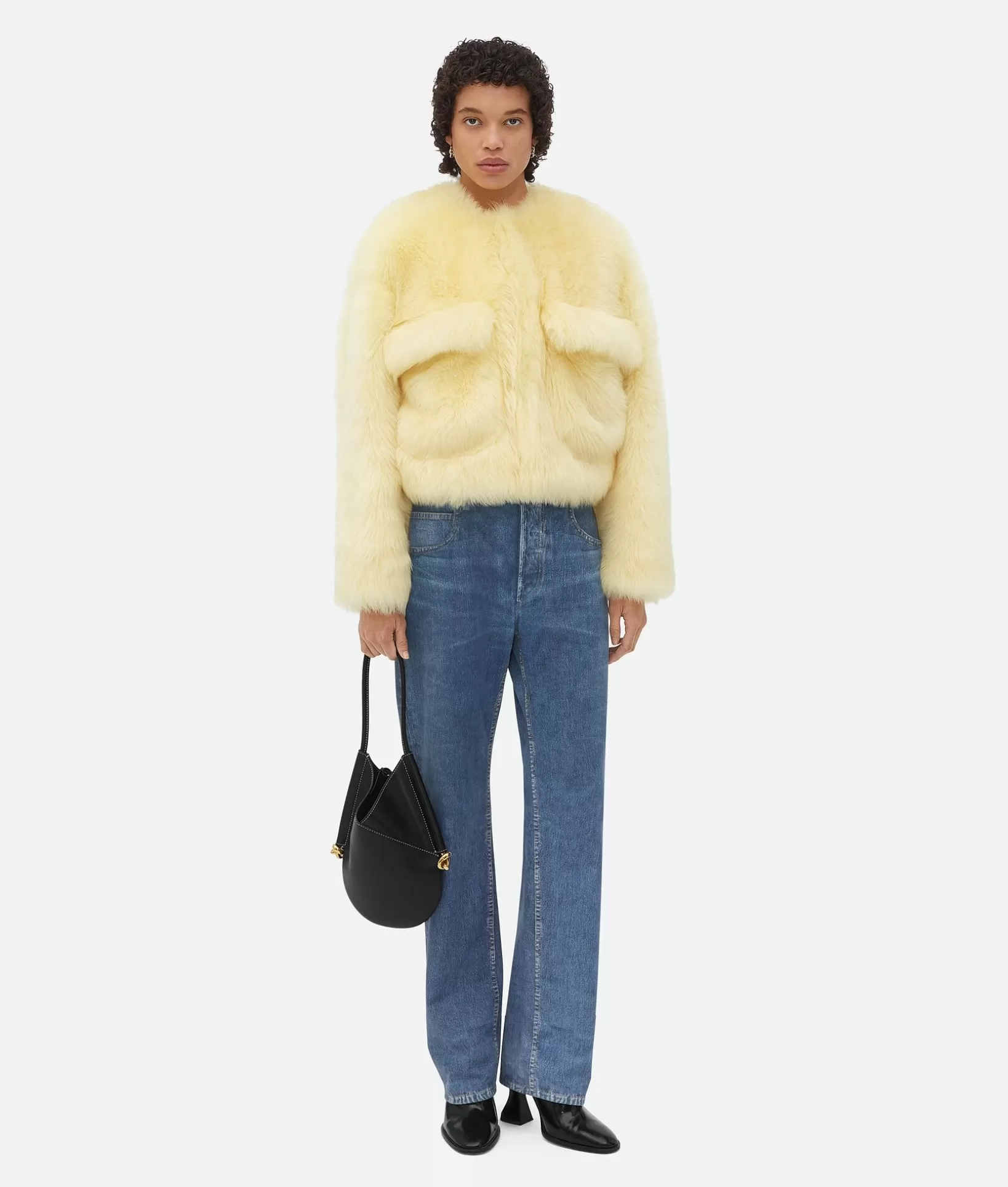 Coats>Bottega Veneta Toscana Shearling Cropped Blouson Pale yellow