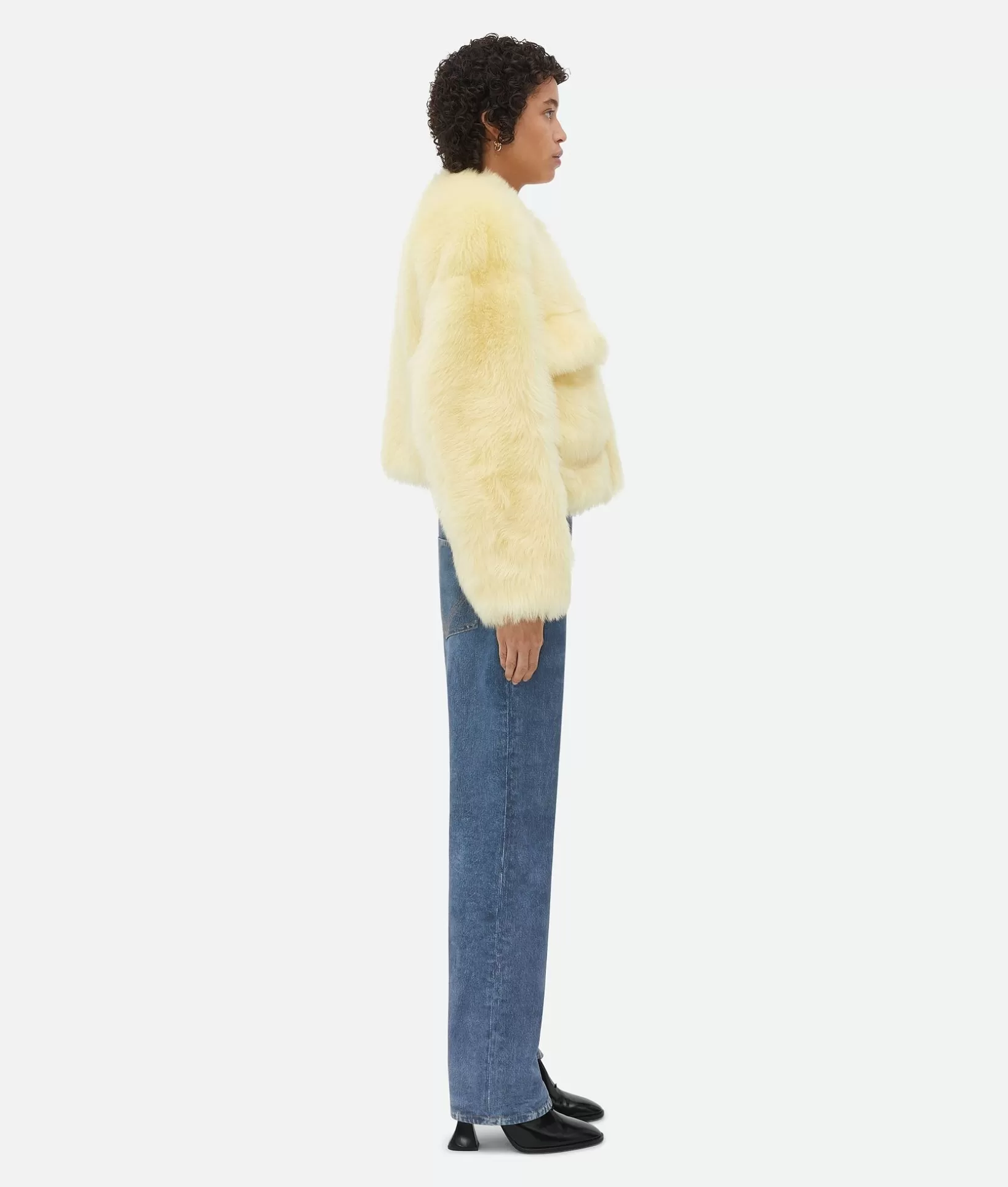 Coats>Bottega Veneta Toscana Shearling Cropped Blouson Pale yellow