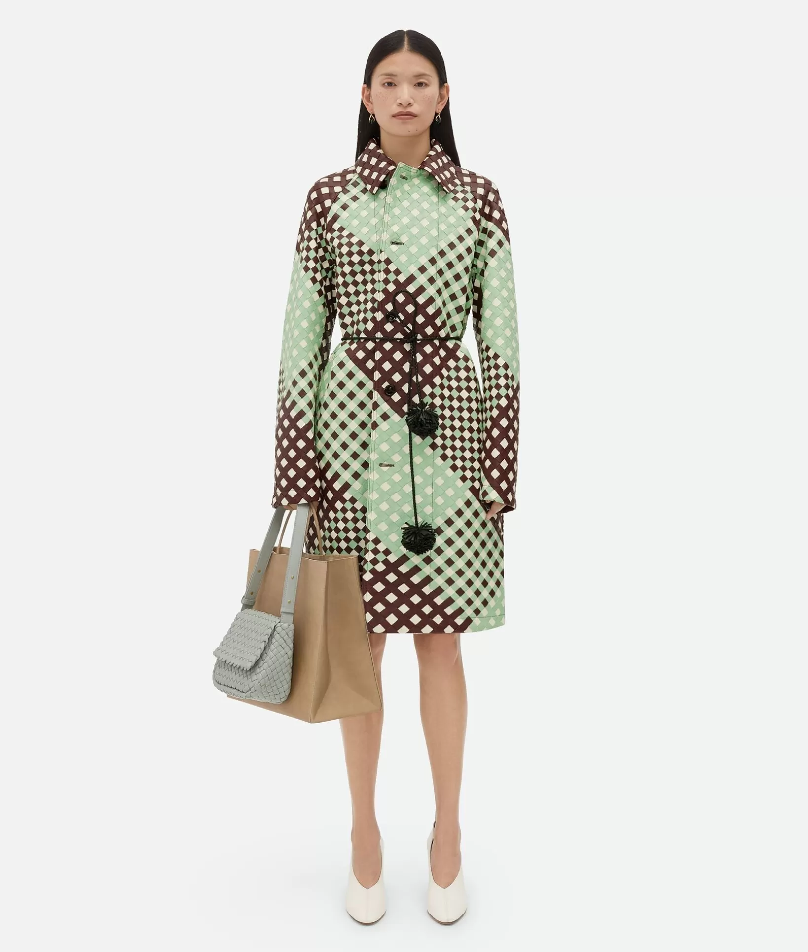 Leather>Bottega Veneta Tricolor Intrecciato Leather Coat Bayberry/sweet mint/white