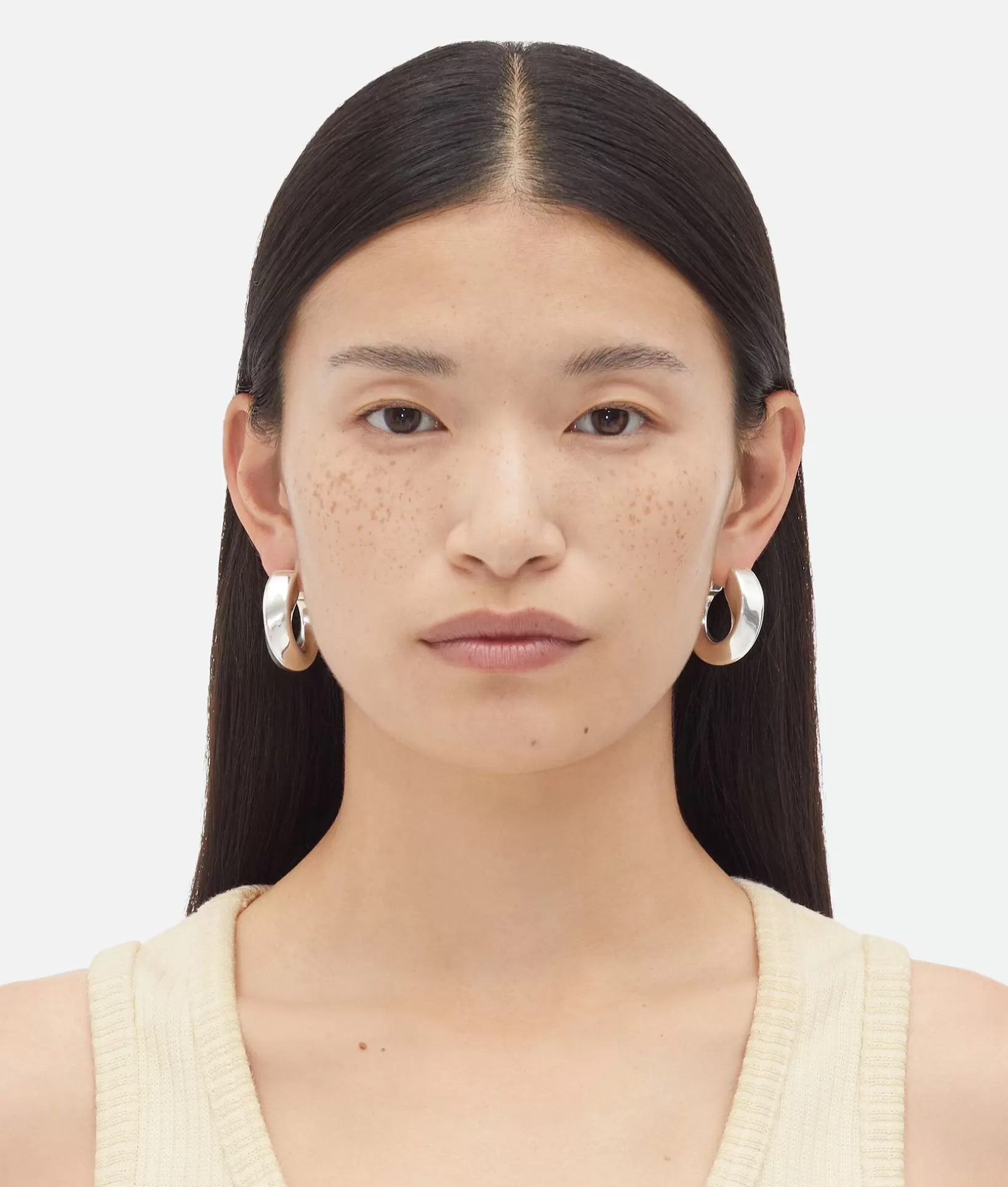 Earrings>Bottega Veneta Twist Hoop Earrings Silver